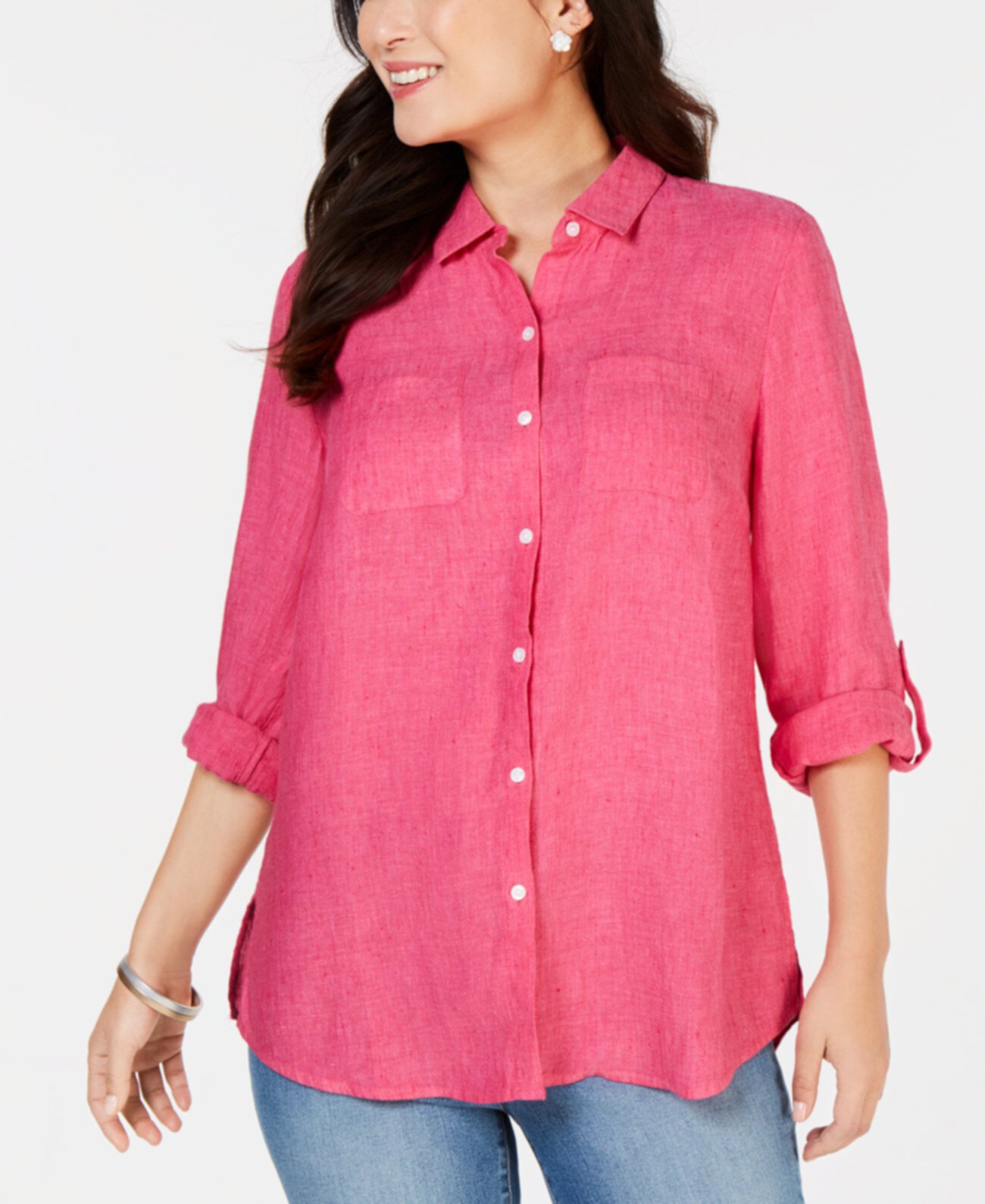 Petite Linen Button-Front Shirt, Created for Macy's Charter Club