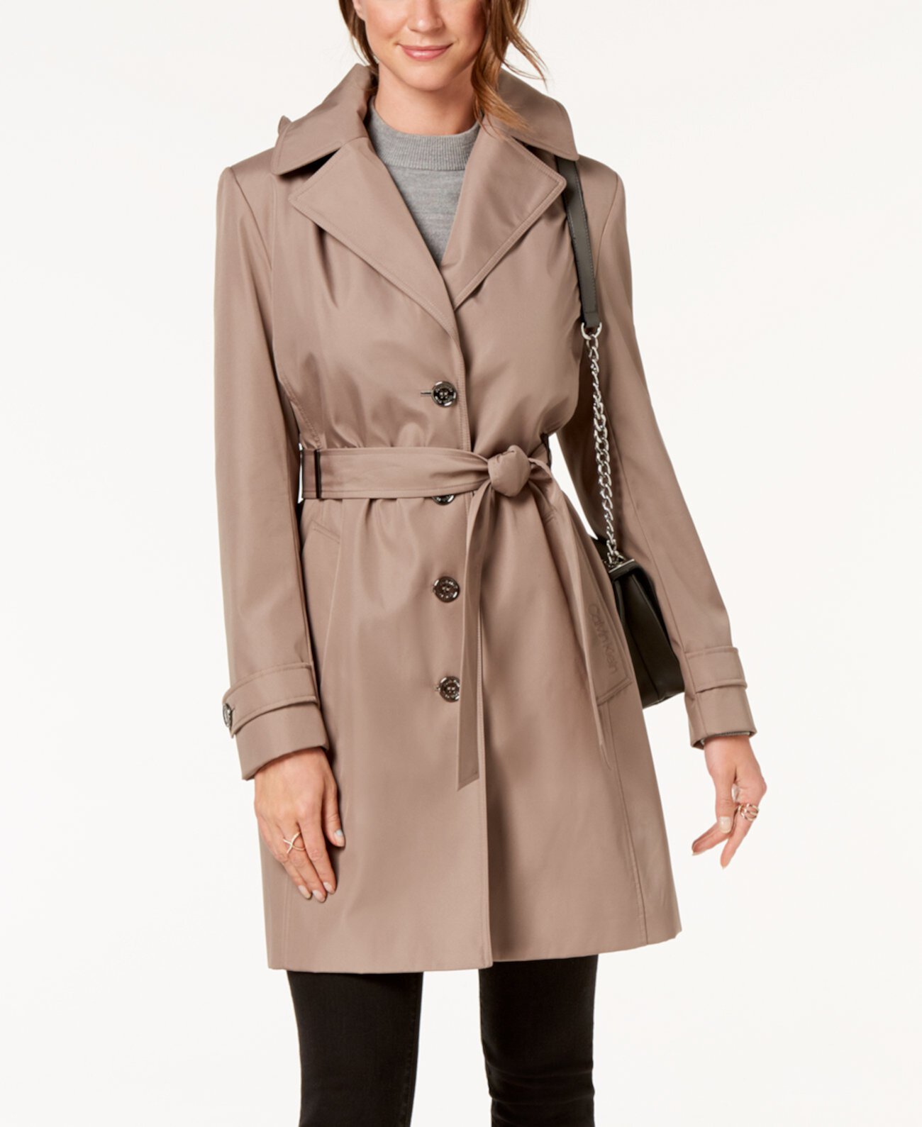 Petite Belted с капюшоном водостойкое пальто, созданное для Macys Calvin Klein