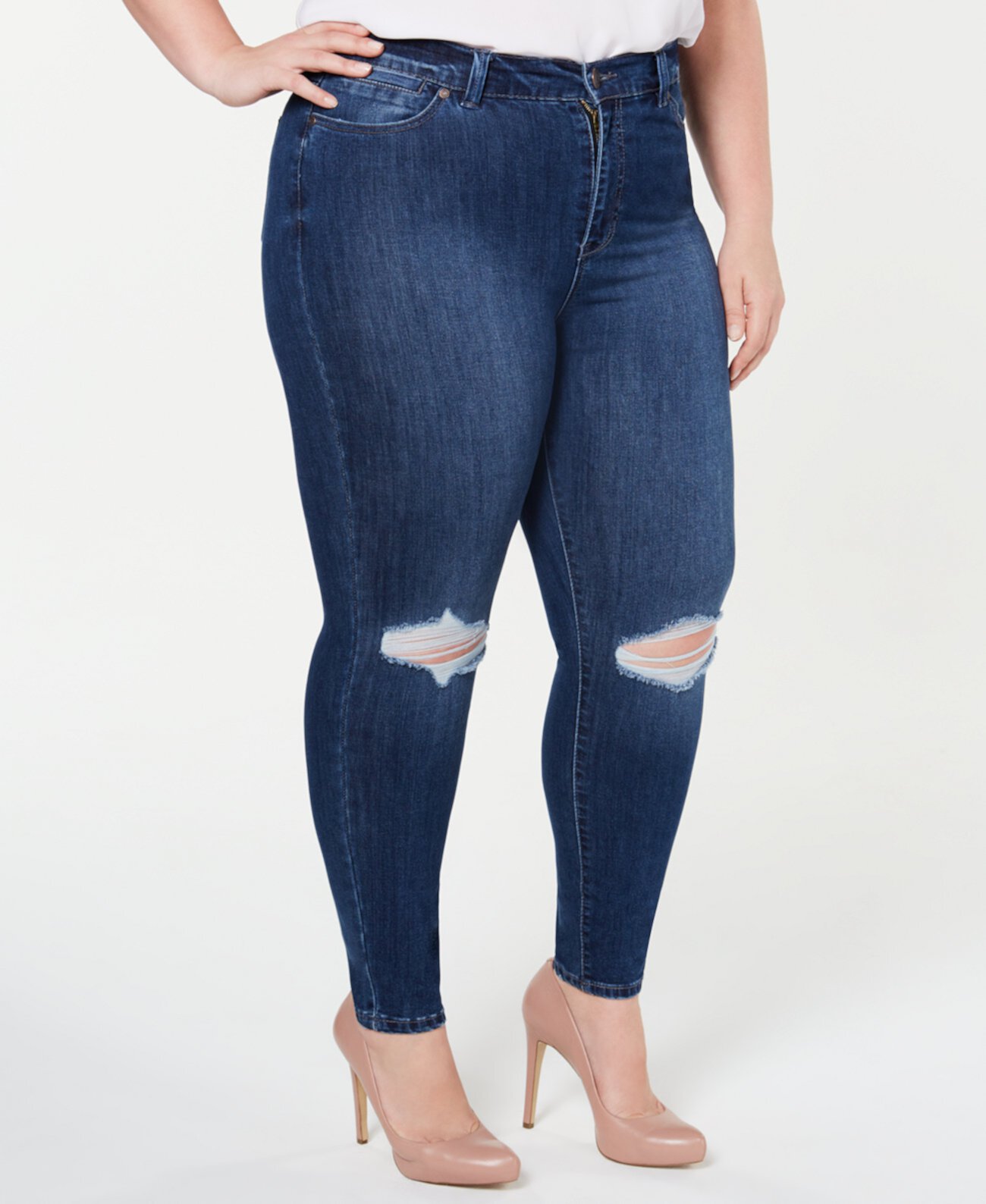 Модные рваные джинсы скинни больших размеров с высокой посадкой до щиколотки Celebrity Pink