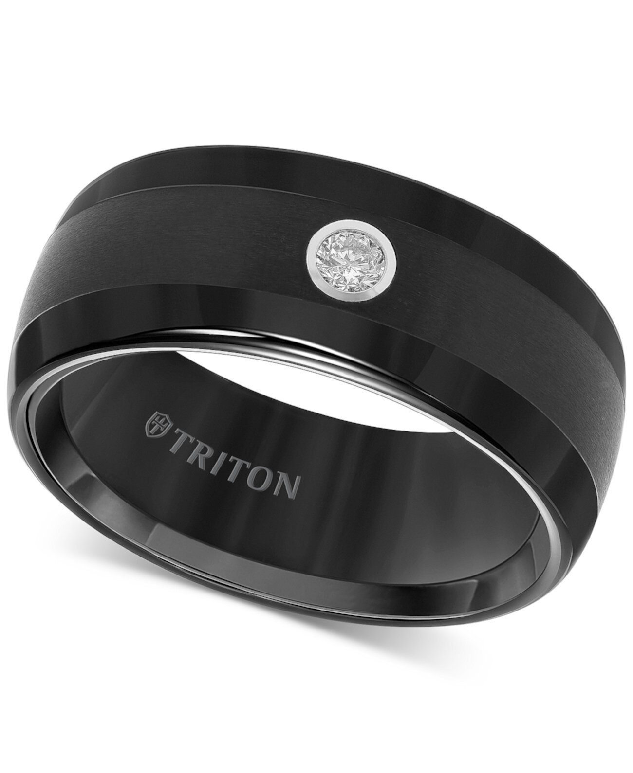 Мужское кольцо из черного вольфрама, обручальное кольцо с бриллиантом (1/10 карата) Triton