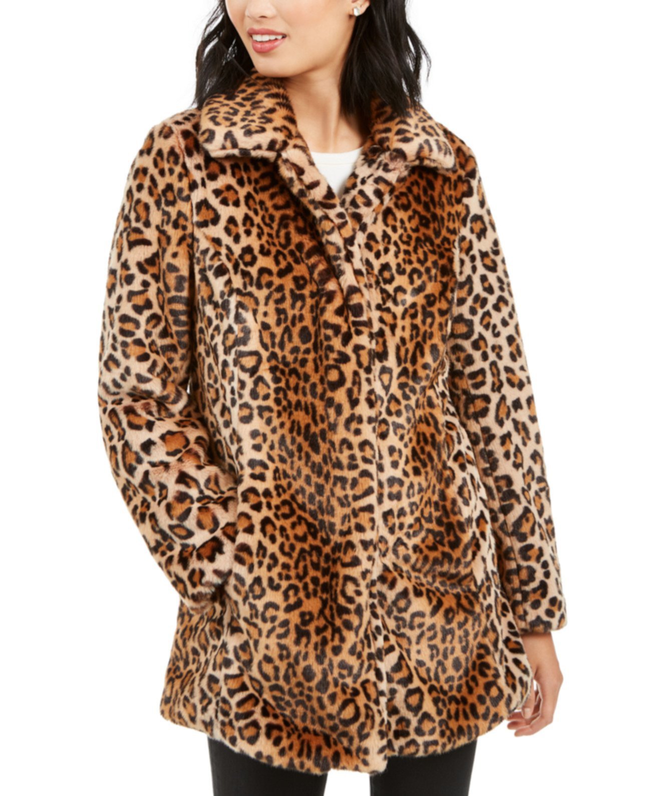 Пальто из искусственного меха с леопардовым принтом Anne Klein