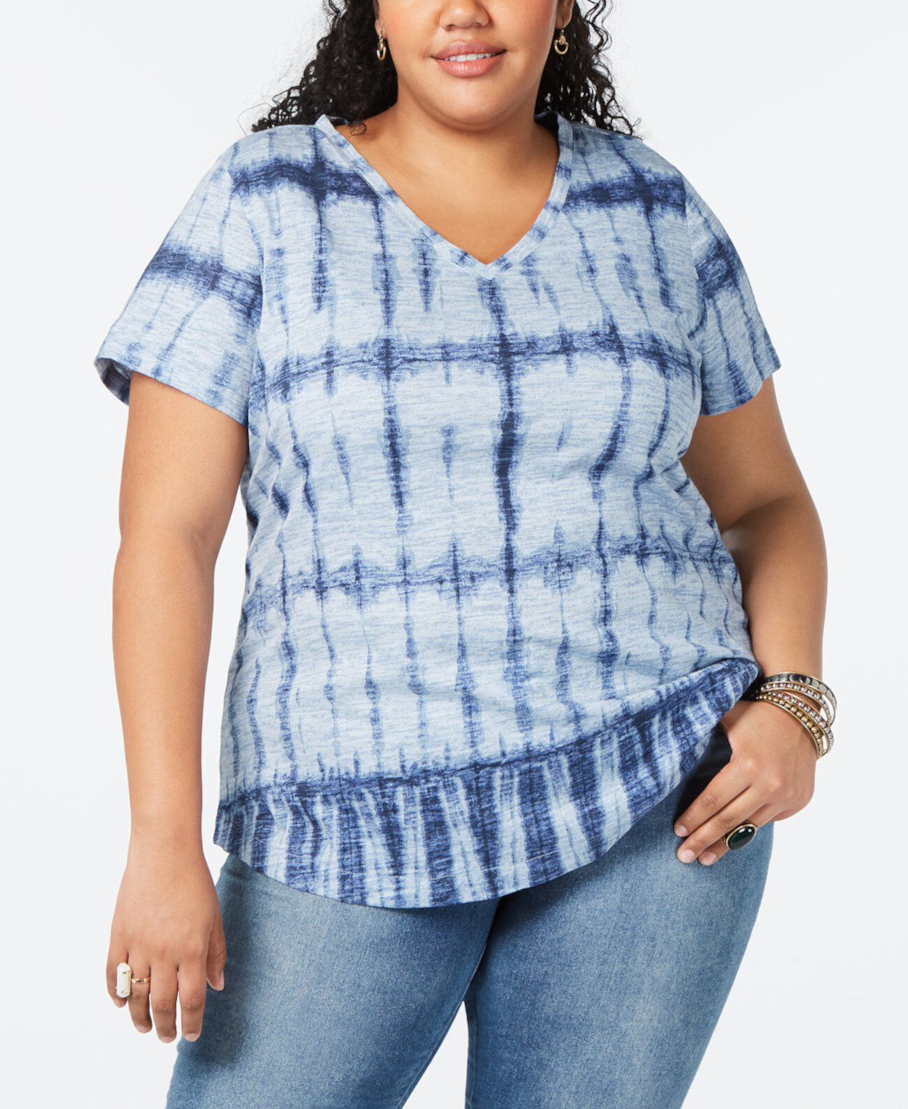 Cotton Plus Size Printed V-Neck Top, Created for Macy's Style & Co