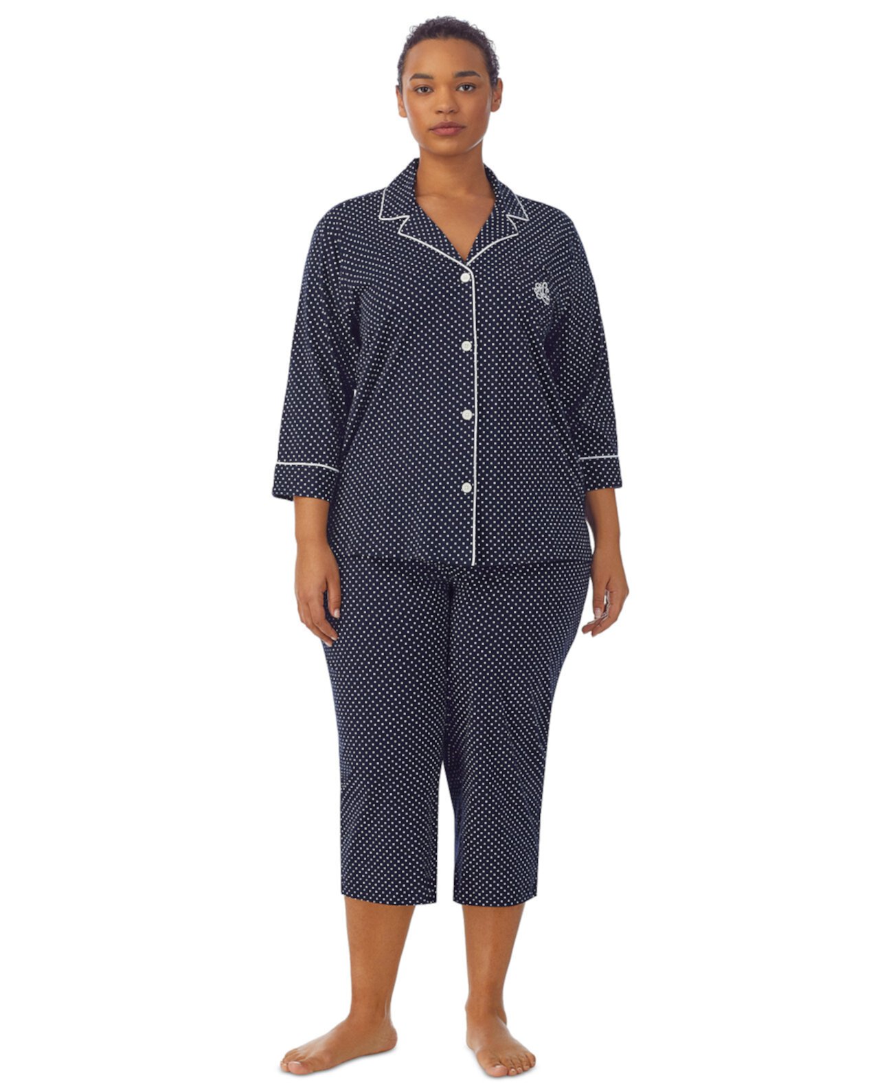 Пижамный комплект с верхом на пуговицах и брюками большого размера LAUREN Ralph Lauren
