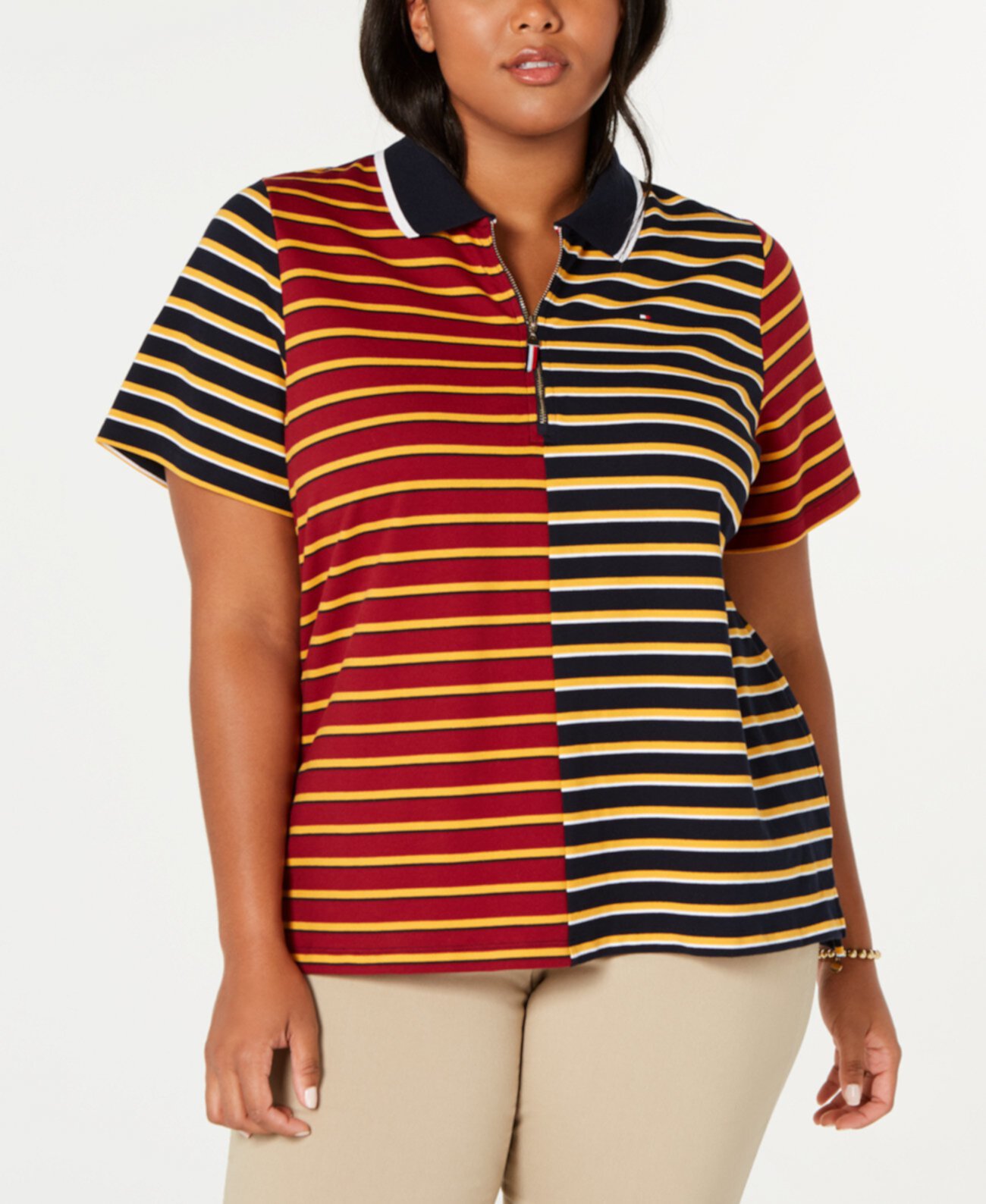 Plus Size Mixed-Stripe Zip Polo Shirt Tommy Hilfiger