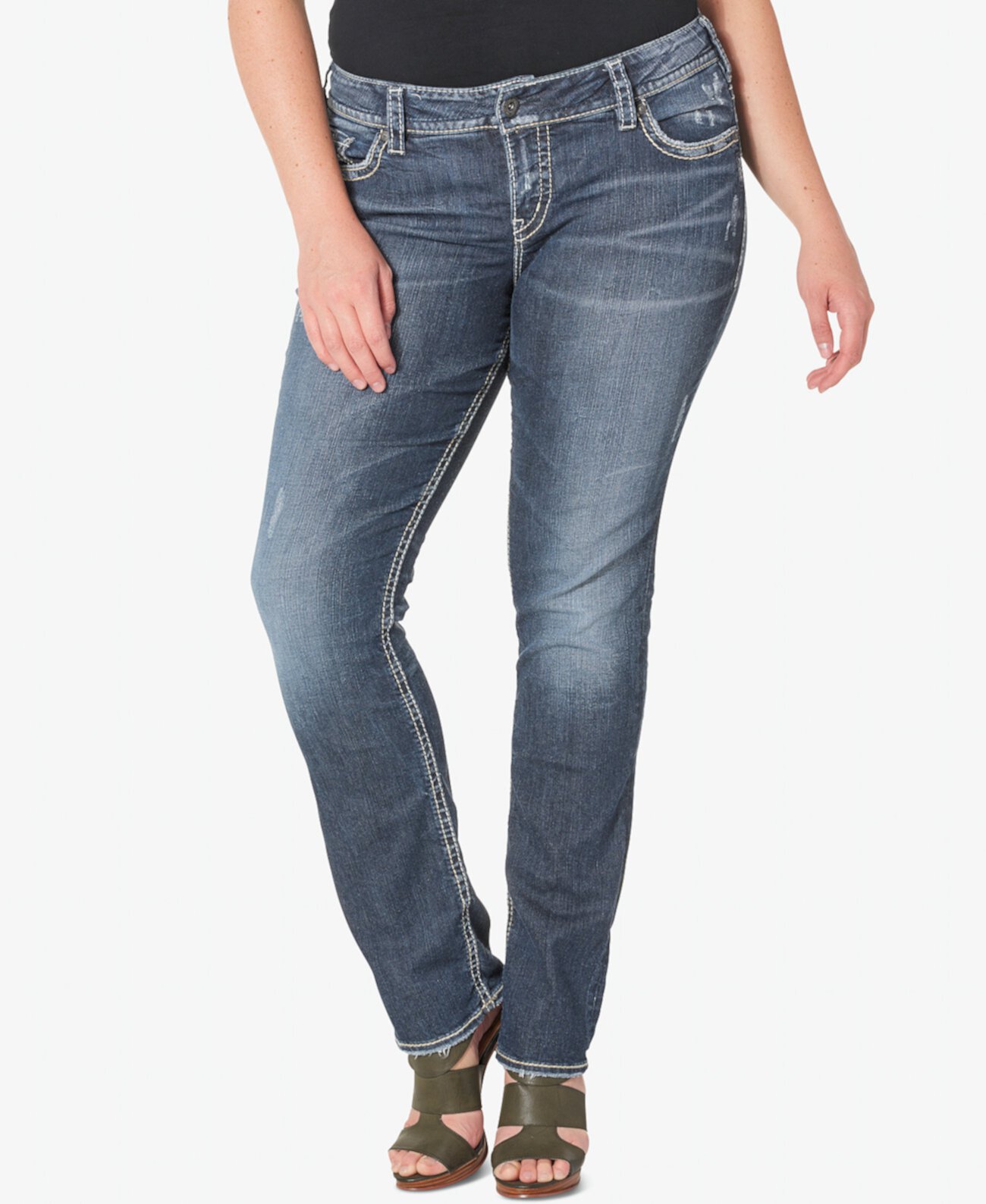 Прямые джинсы Suki среднего размера больших размеров с эффектом потертости Silver Jeans Co.
