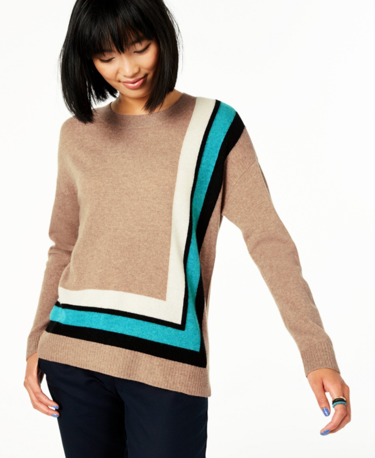 Кашемировый свитер с бордюром, созданный для Macy's Charter Club