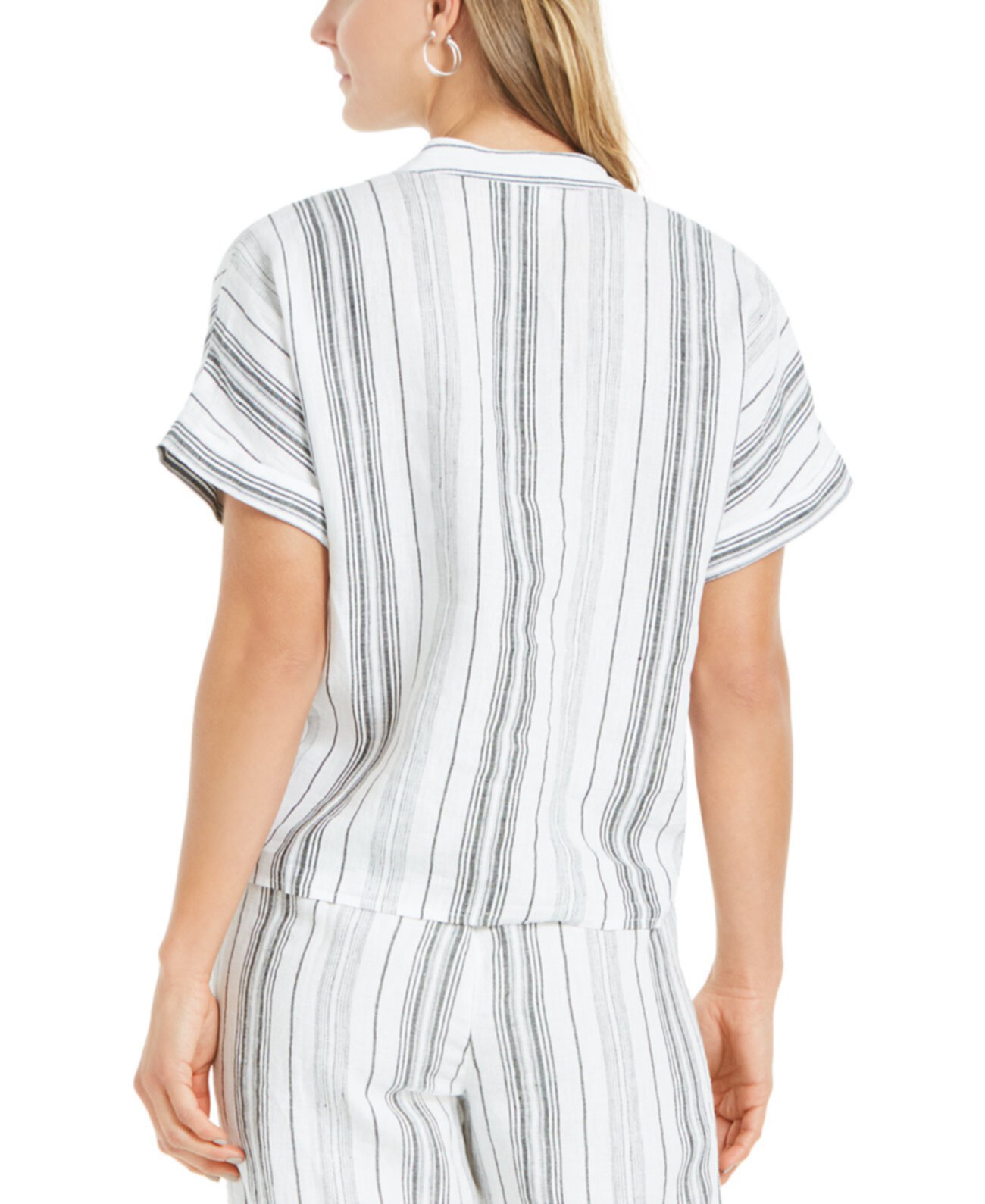 Petite Linen Striped Tie Top, Created for Macy's Charter Club