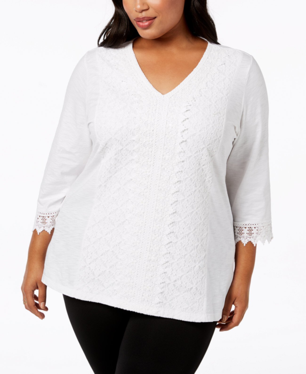 Plus Size Lace-Trim Tunic, Created for Macy's J&M Collection