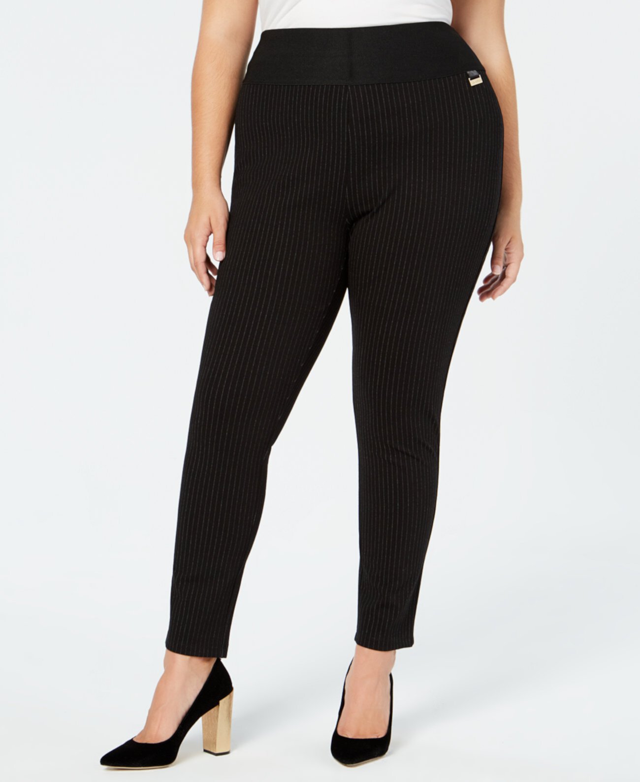 Узкие компрессионные брюки в тонкую полоску больших размеров Calvin Klein