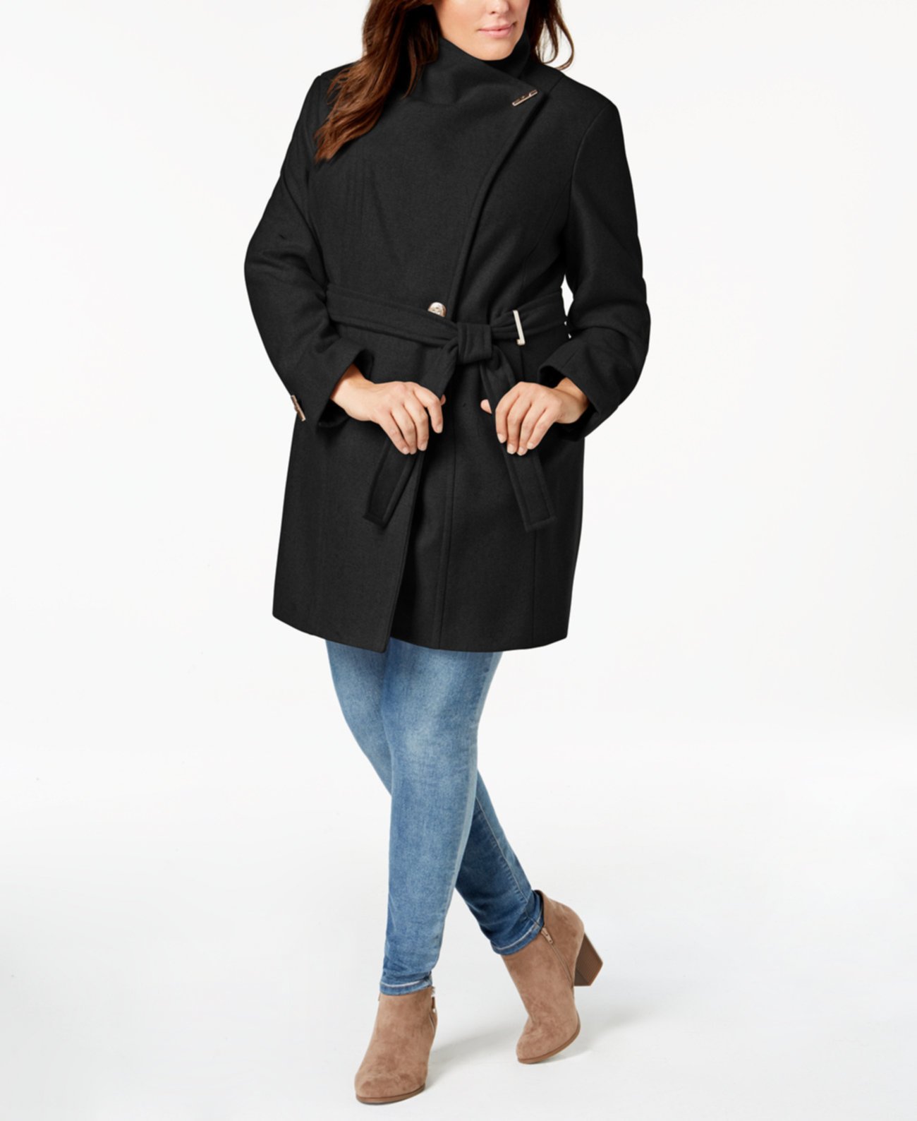 Асимметричное пальто с поясом большого размера Calvin Klein