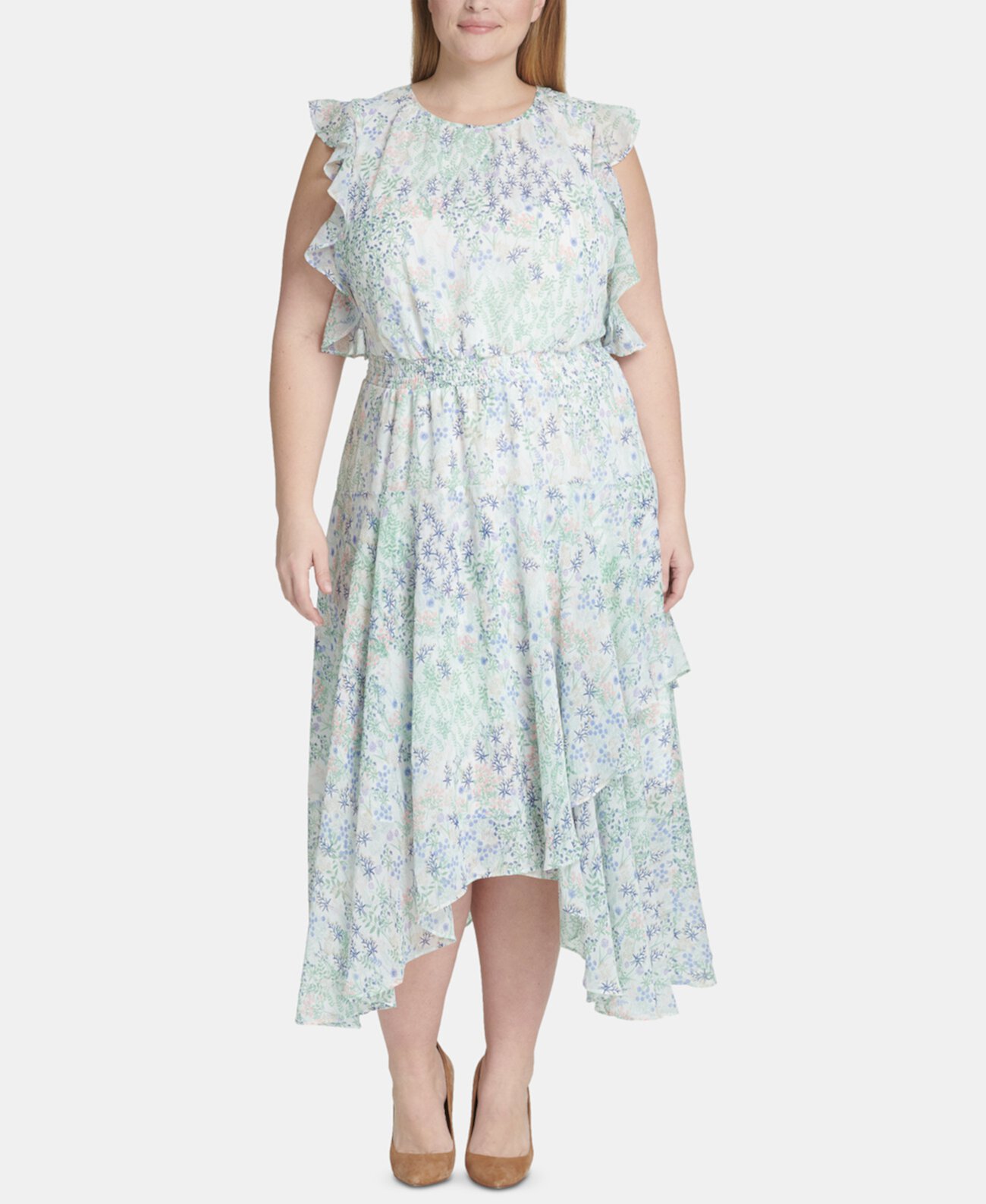 Шифоновое платье миди с платком и подолом с цветочным рисунком больших размеров Tommy Hilfiger