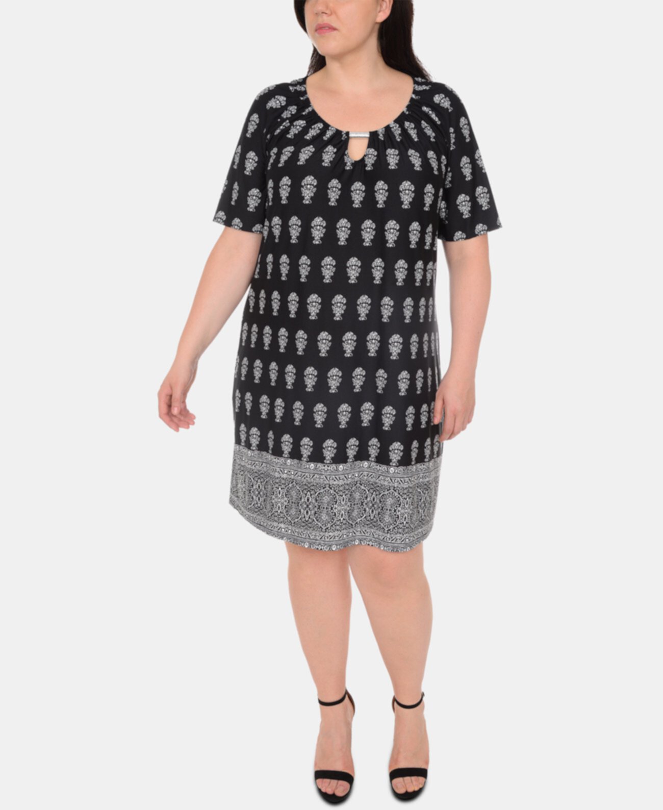 Plus Size Printed Keyhole Dress NY Collection