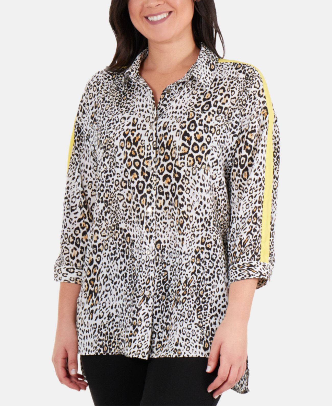 Plus Size Racing-Striped High-Low Blouse NY Collection