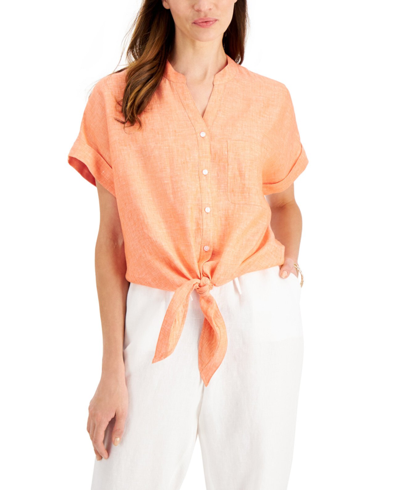 Льняная рубашка с завязками спереди, созданная для Macy's Charter Club