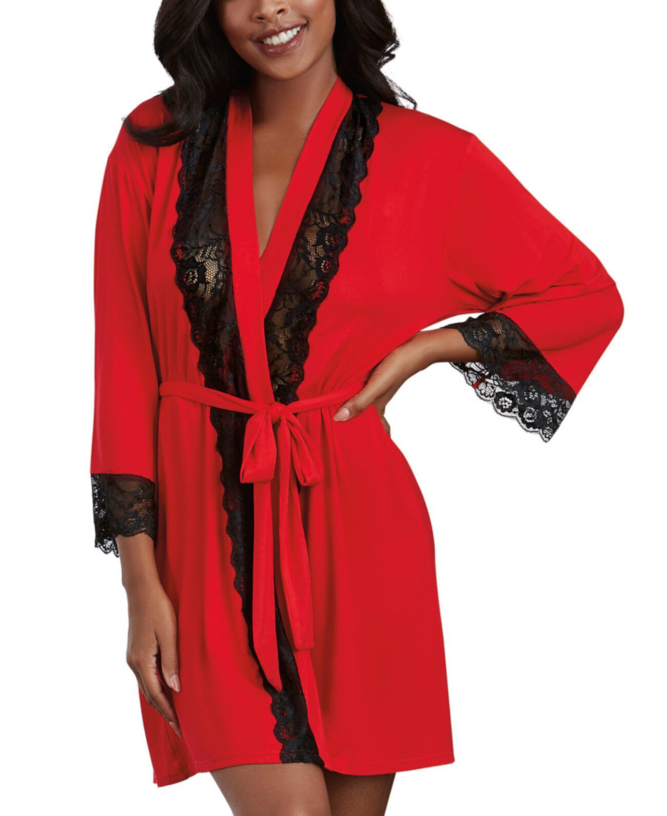 Soft Spandex Jersey Robe With Lace Inserts Dreamgirl