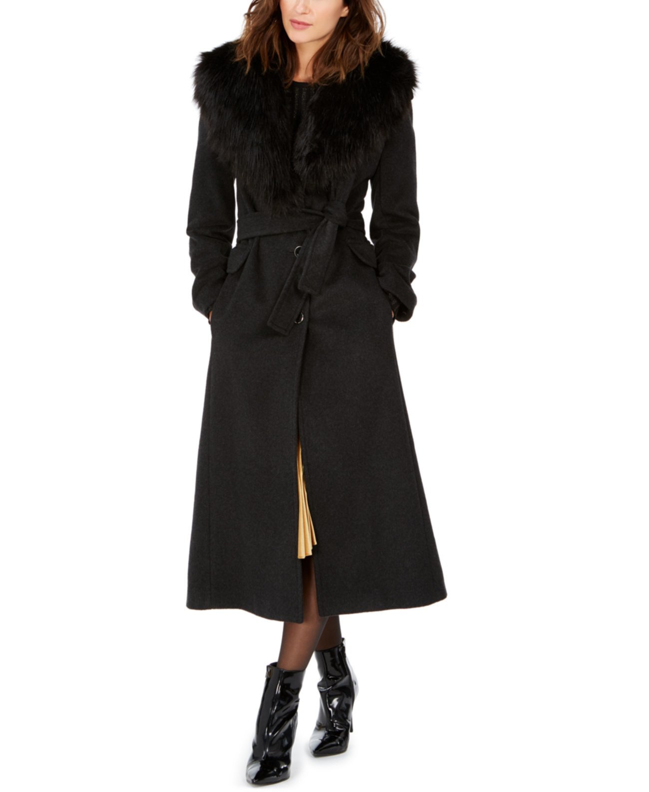 Пальто макси с воротником из искусственного меха Calvin Klein