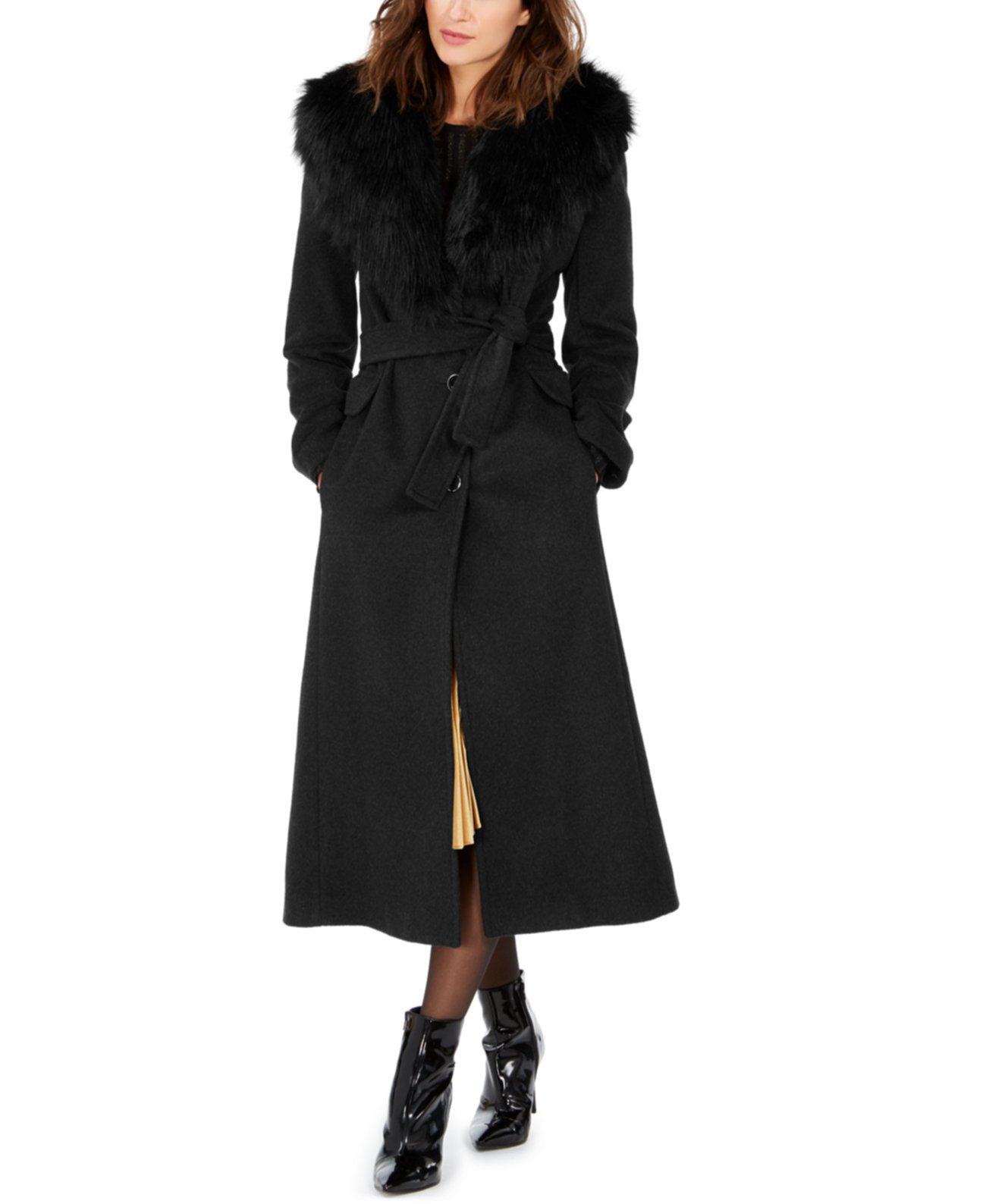 Пальто макси с искусственным мехом и воротником Petite Calvin Klein
