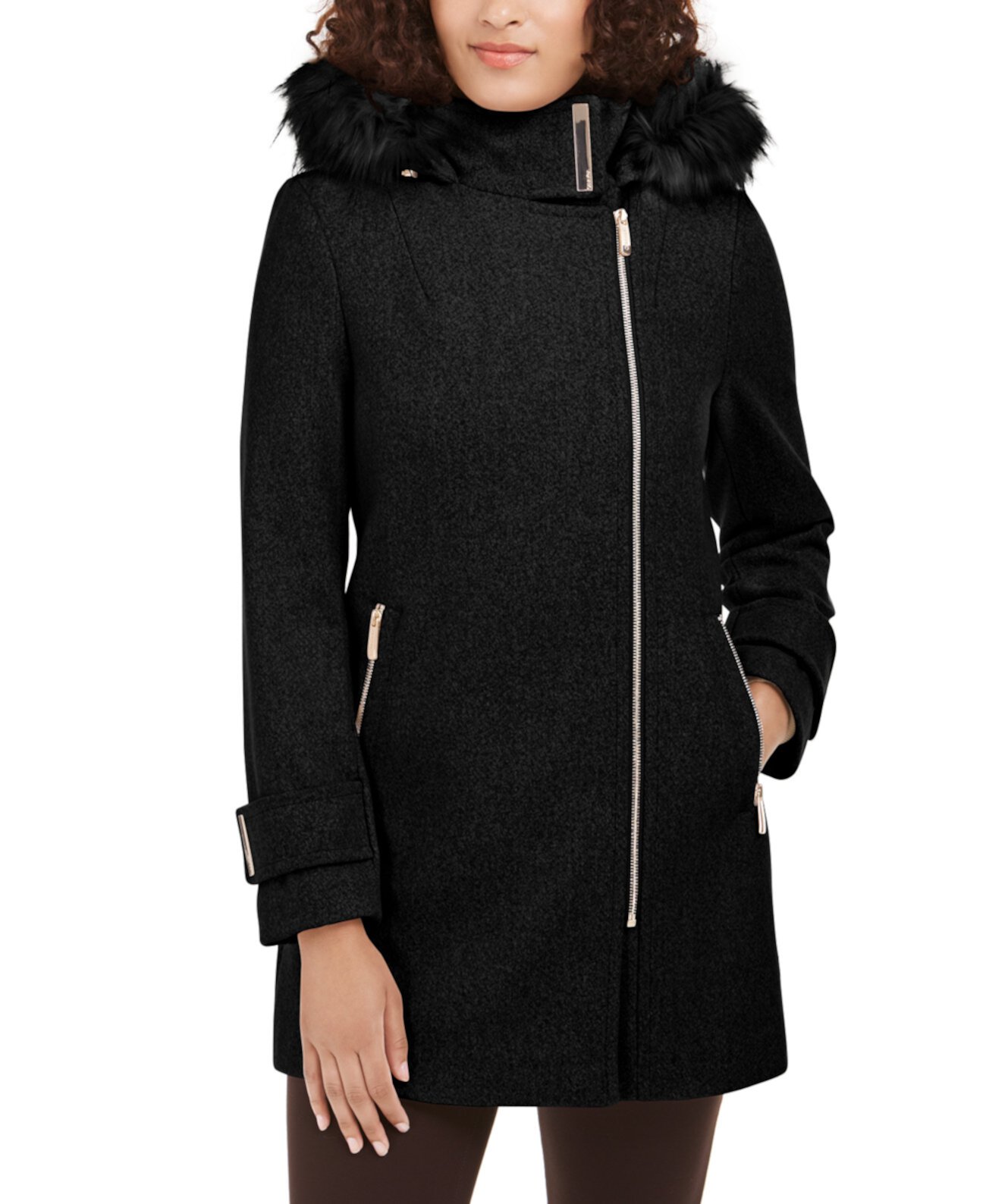Асимметричное пальто с отделкой из искусственного меха Calvin Klein