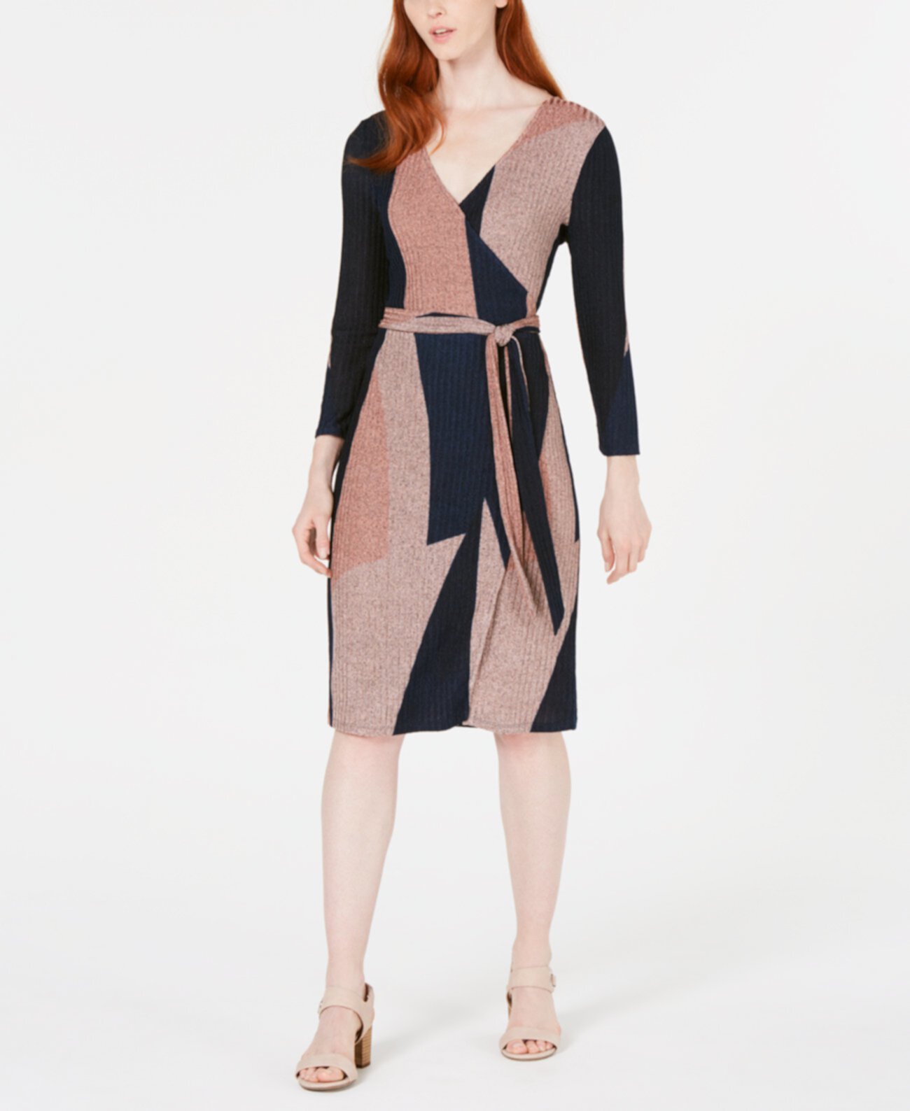 Платье с запахом из блестящего трикотажа с цветными блоками, созданное для Macy's Bar III