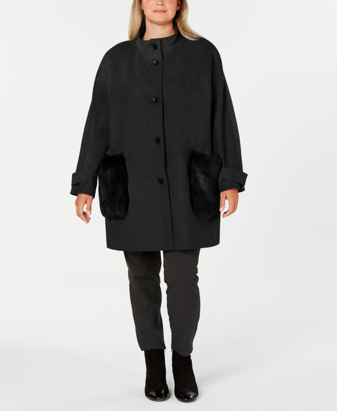 Пальто-ходунки больших размеров с искусственным мехом и карманами DKNY