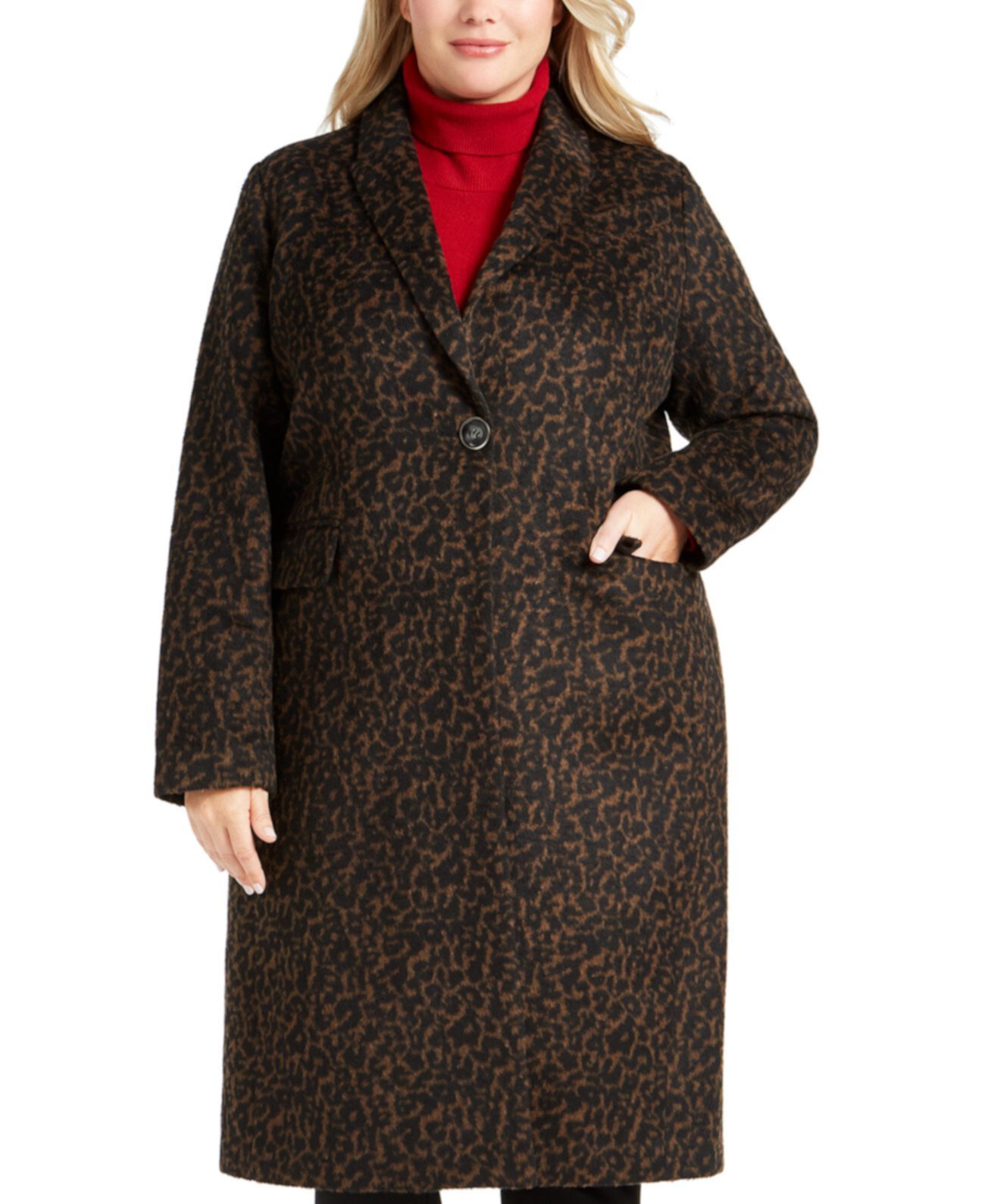 Однобортное пальто леопарда большого размера, созданное для Macy's Tahari
