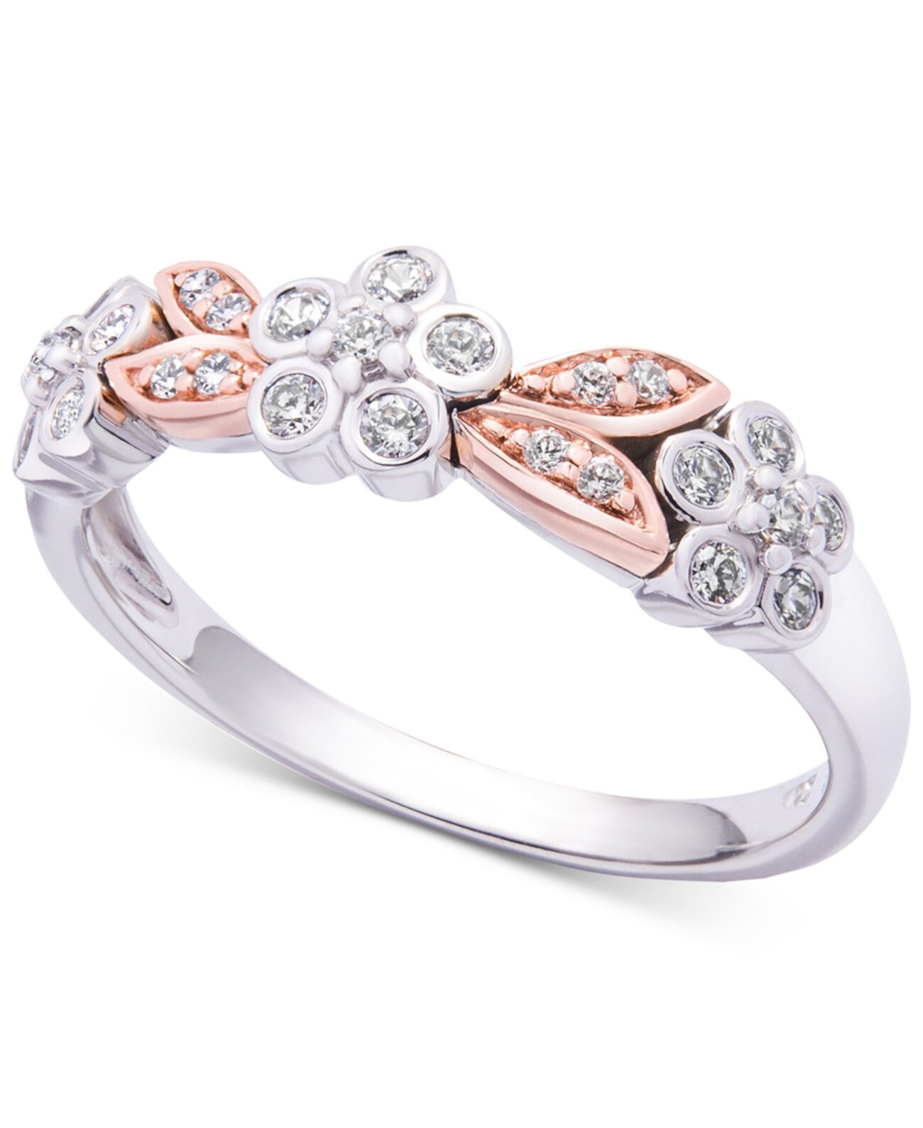 Кольцо с двухцветным цветком и бриллиантом (1/4 карата) из белого и розового золота 585 пробы, создано для Macy's Wrapped in Love