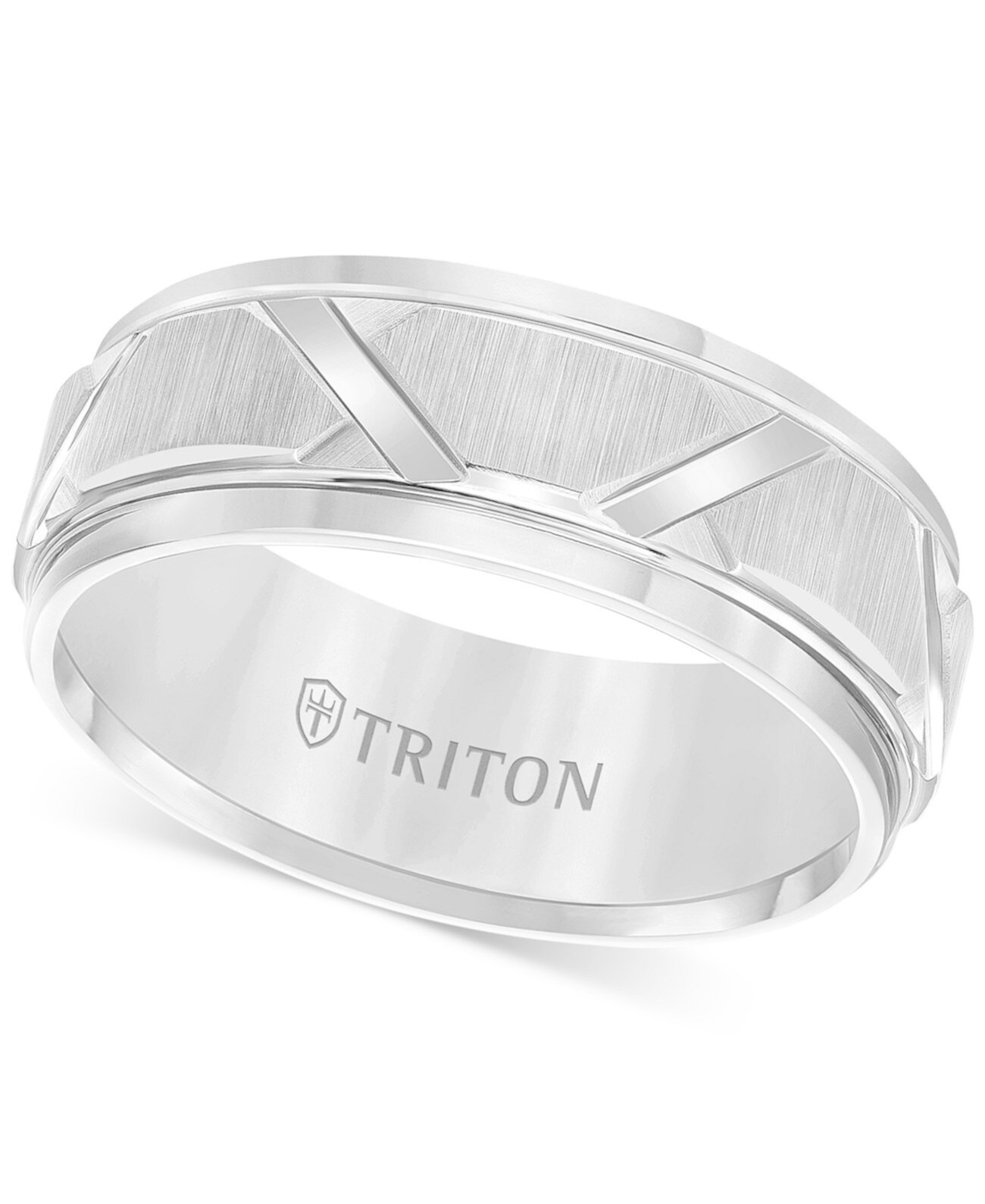 Мужское белое вольфрамовое кольцо, обручальное кольцо Bright Cuts Triton