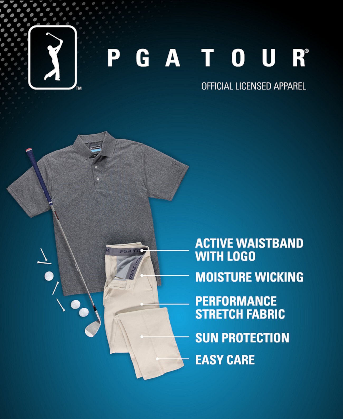 Мужские брюки для гольфа с плоской передней частью PGA TOUR