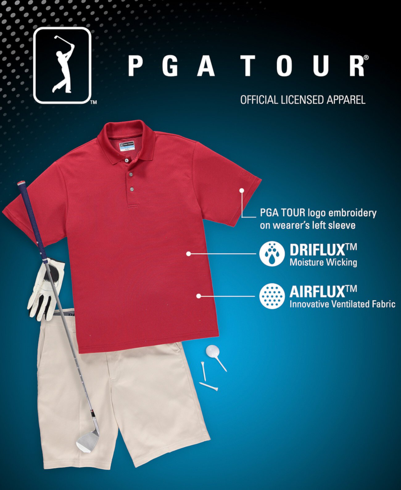 Мужская рубашка поло для гольфа Big Air с большой надписью Airflux PGA TOUR