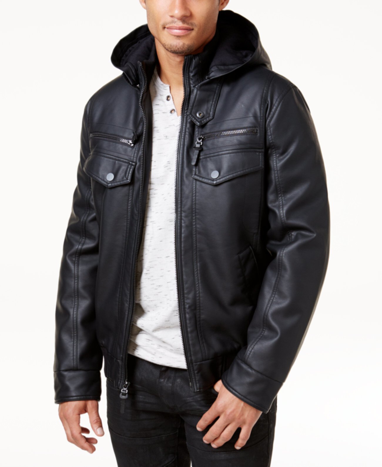 INC Мужская куртка-бомбер из искусственной кожи с капюшоном, созданная для Macy's INC International Concepts