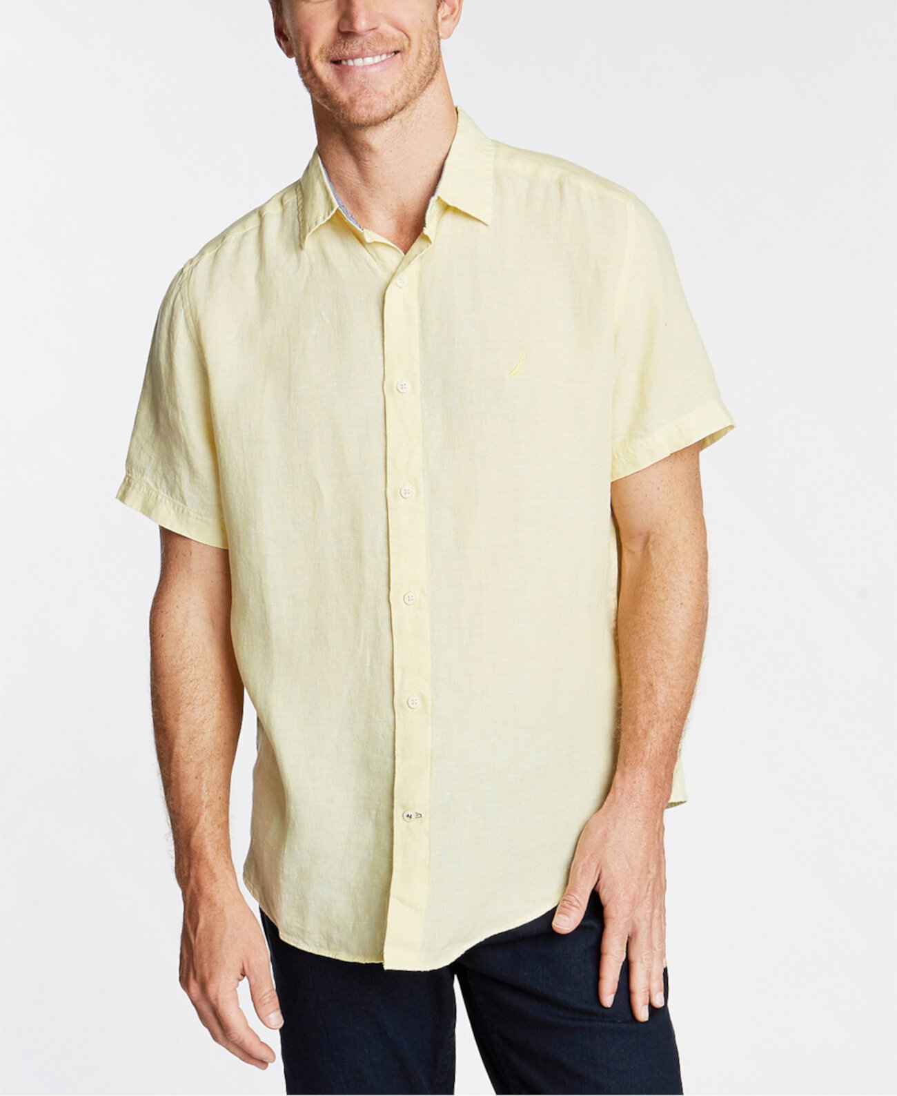 Men's Classic-Fit Solid Linen Short-Sleeve Shirt Nautica