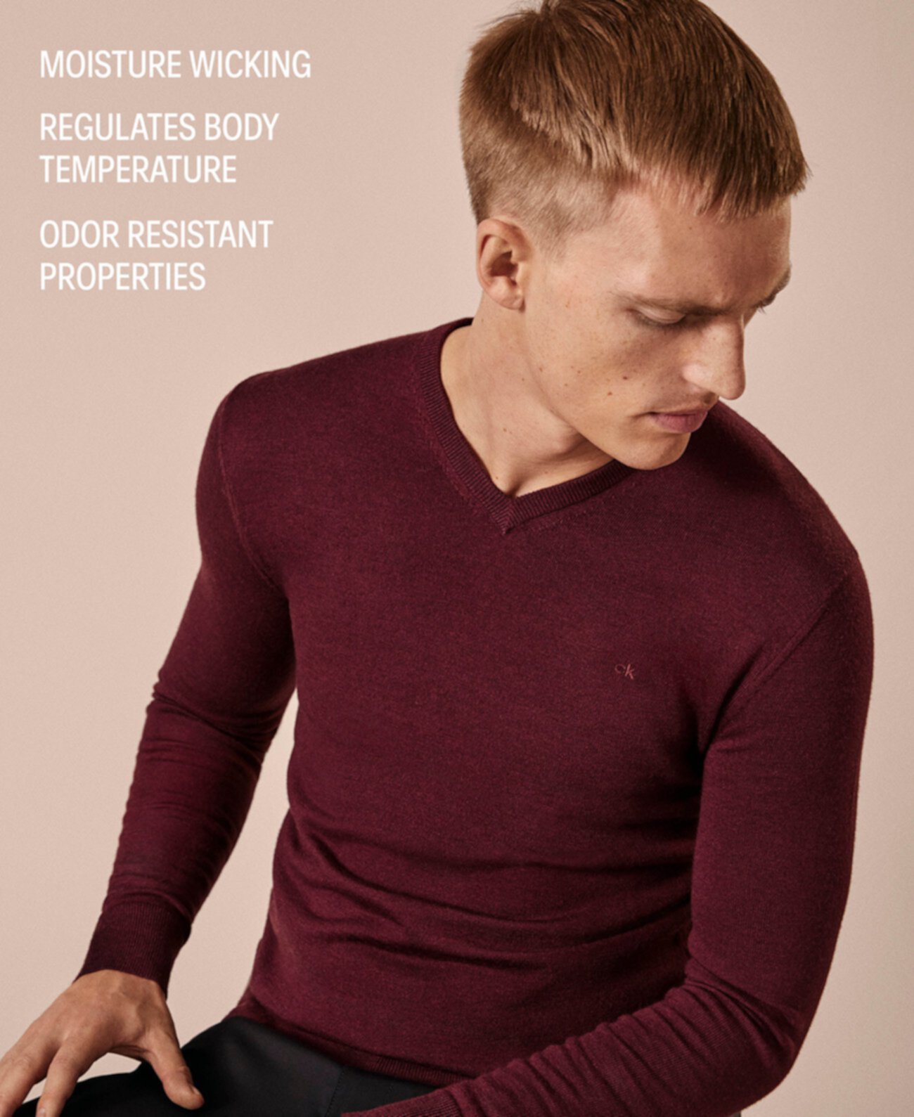 Мужской шерстяной свитер с V-образным вырезом из мериноса Calvin Klein