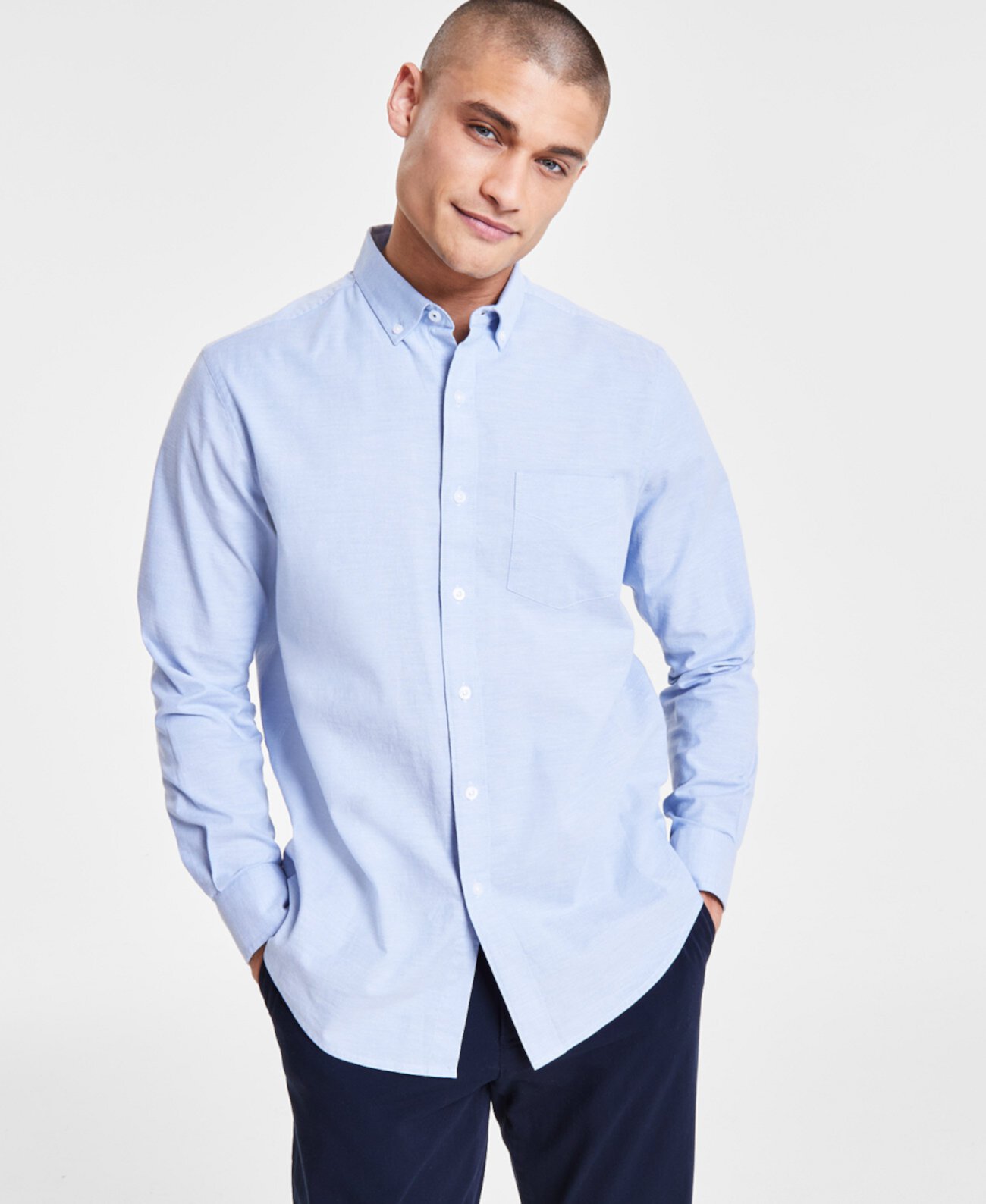 Men's Solid Stretch Oxford Cotton Shirt, Created for Macy's Club Room