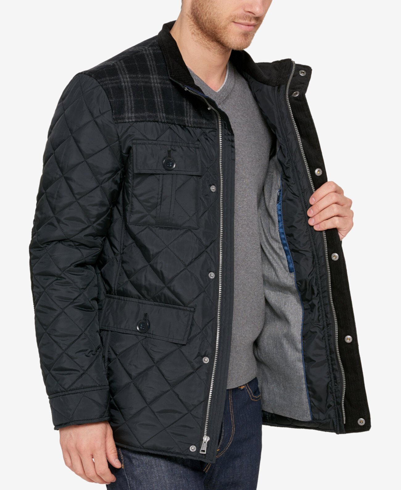 Мужская Куртка Cole Haan Mixed Media Quilted Jacket Cole Haan