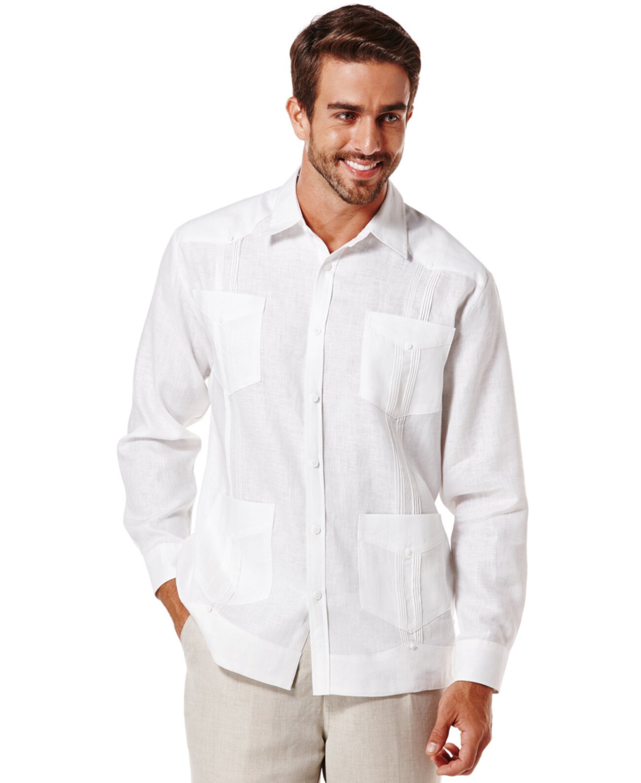 Мужская рубашка из 100% льна с длинными рукавами и четырьмя карманами из гуаяберы Cubavera