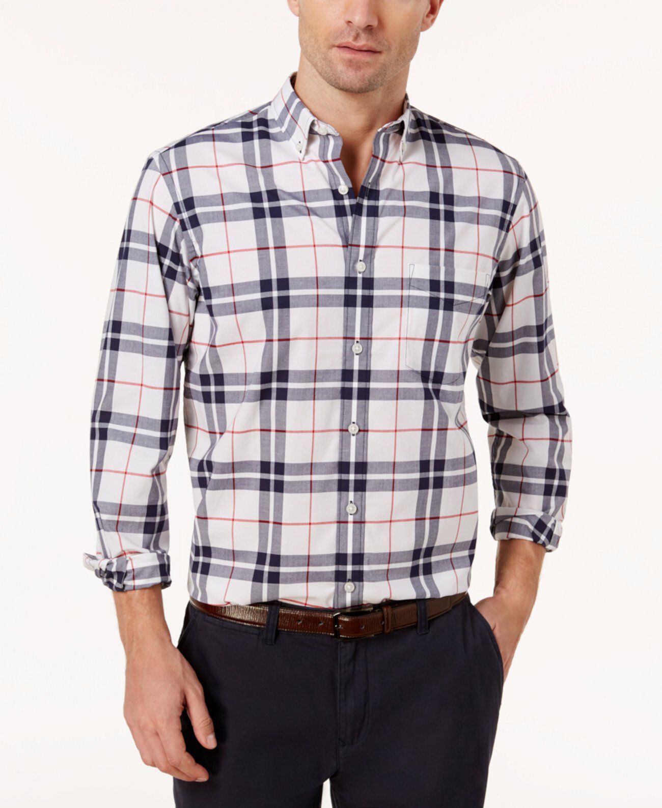 Мужская стрейч-рубашка Perry в клетку с карманом, созданная для Macy's Club Room