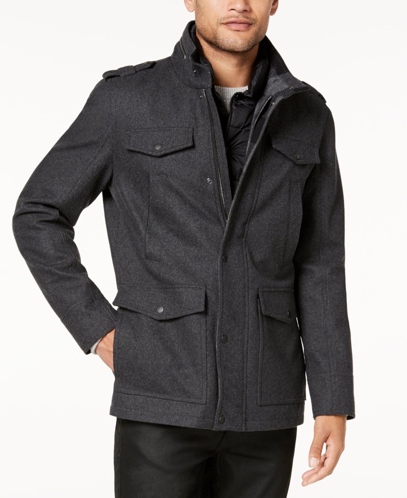 Мужское пальто в стиле милитари с клетчатой отделкой, созданное для Macy's GUESS