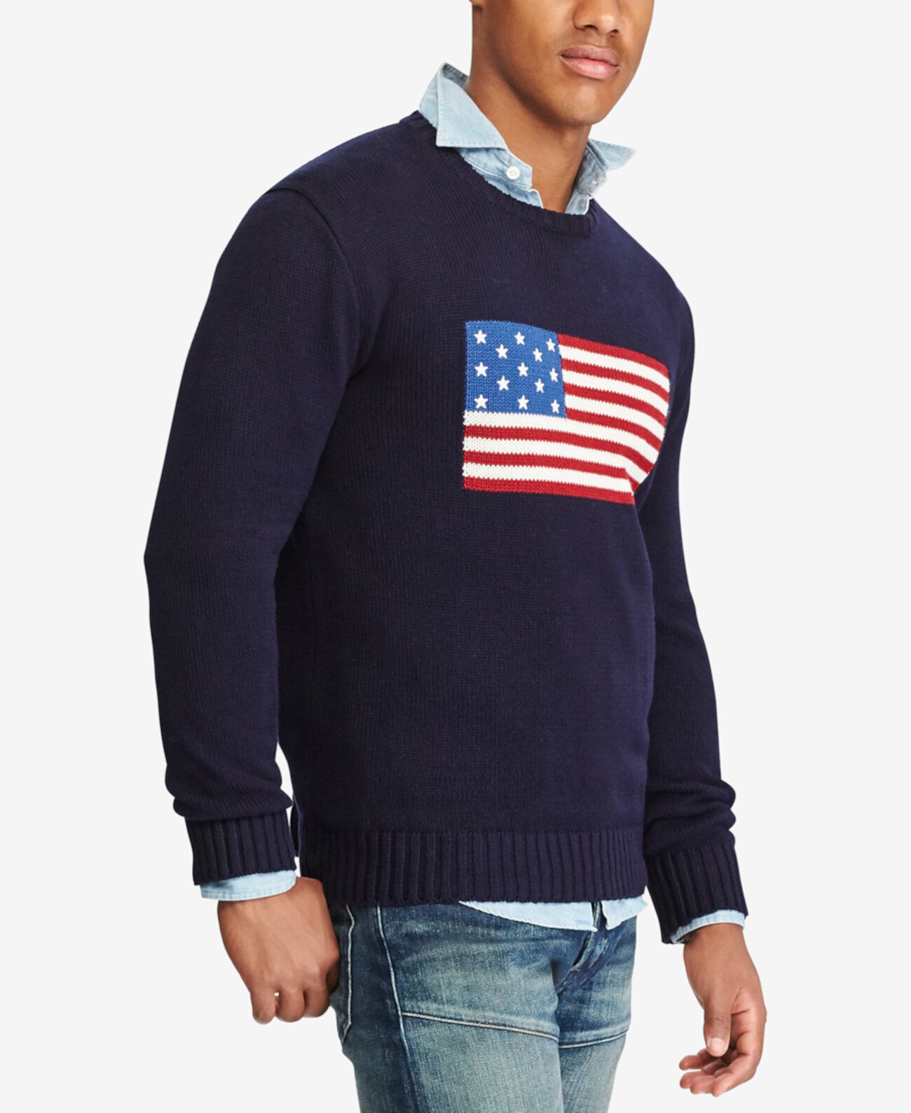 Хлопковый мужской свитер с американским флагом Ralph Lauren