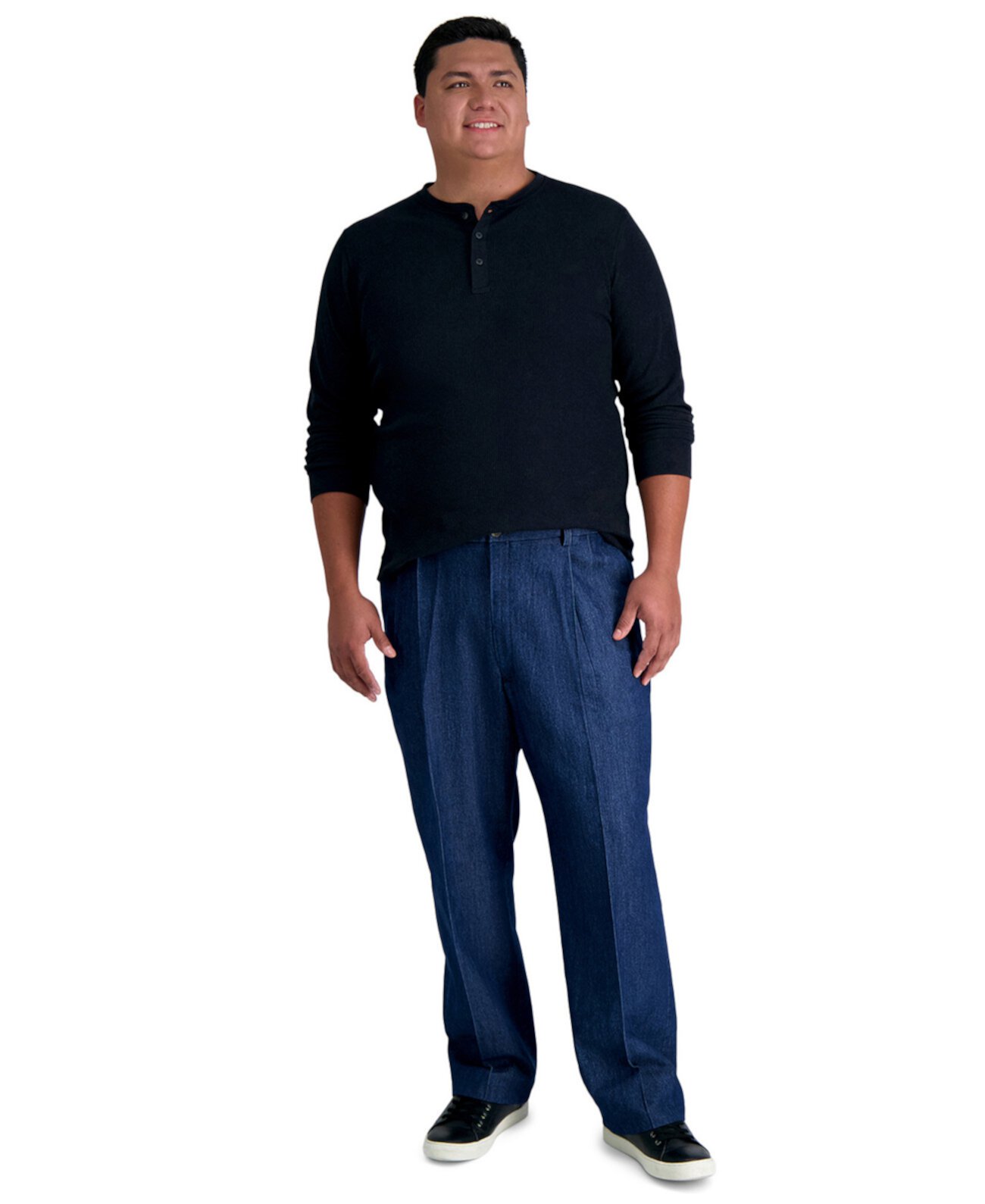 Мужские брюки классического кроя со складками из эластичного денима для больших и высоких размеров HAGGAR