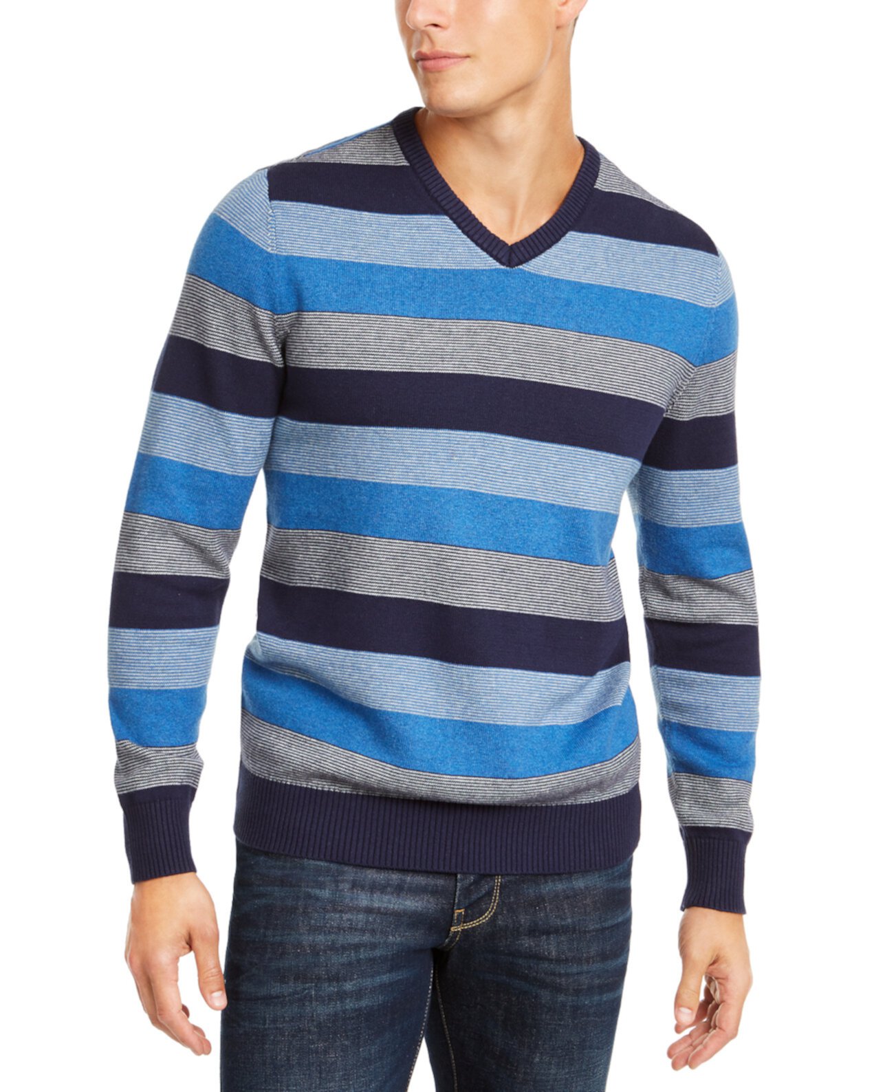 Мужской свитер с V-образным вырезом в полоску, созданный для Macy's Club Room