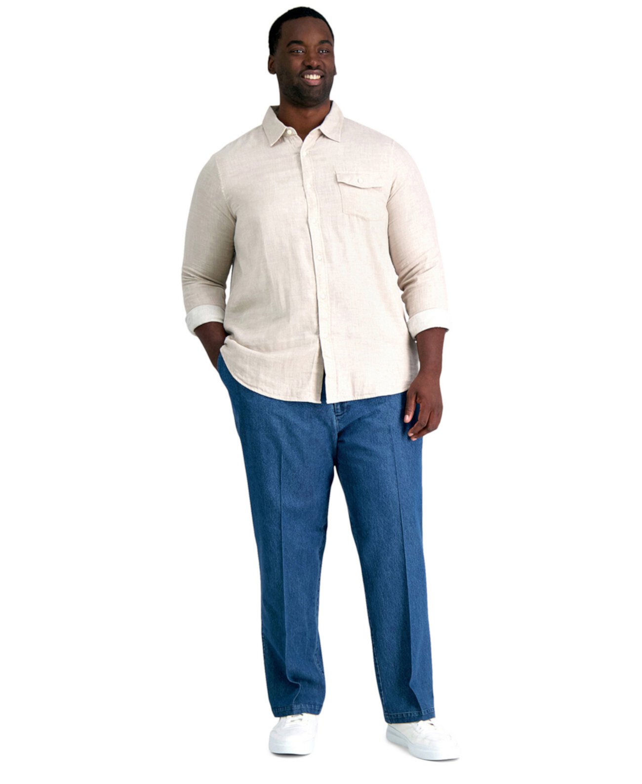 Мужские брюки классического кроя на плоской подошве из эластичного денима большого и высокого роста HAGGAR