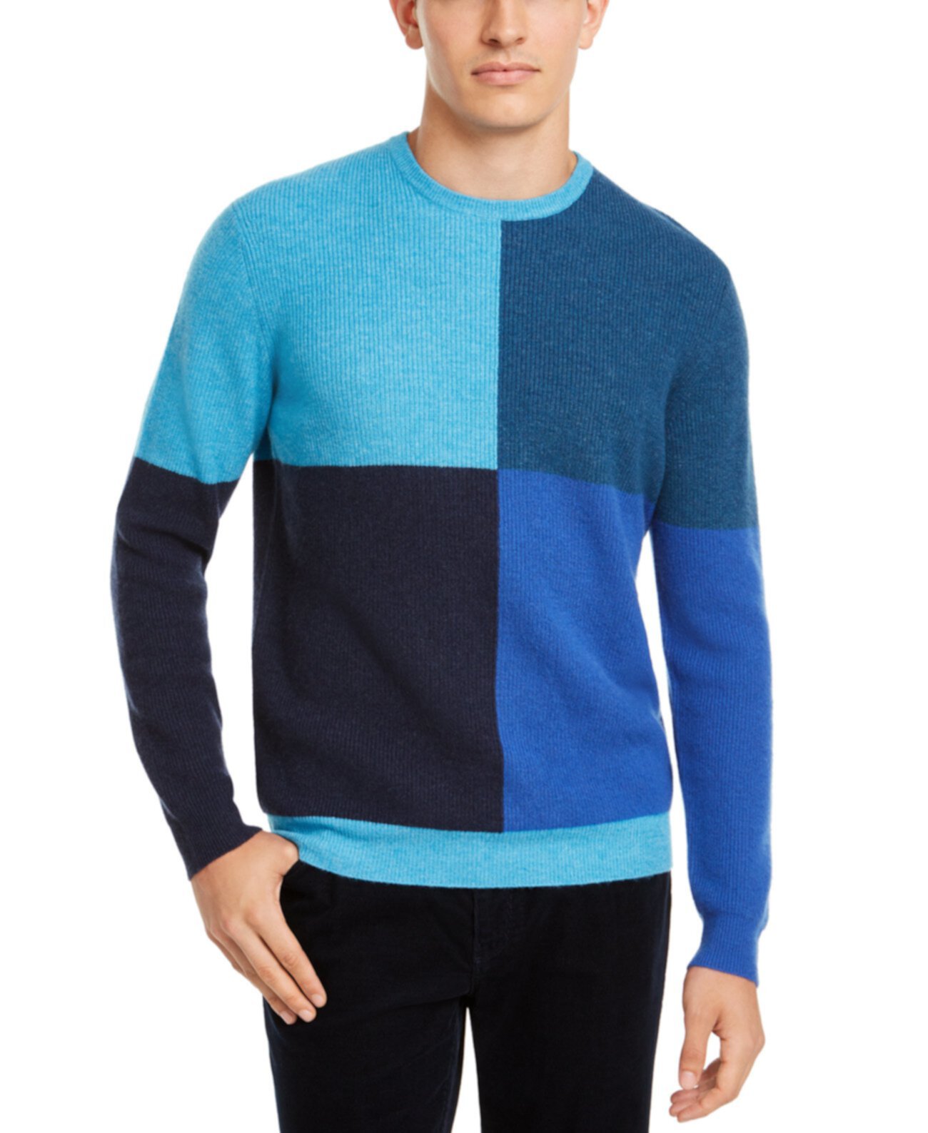 Мужской кашемировый свитер обычного цвета с цветными блоками, созданный для Macy's Club Room