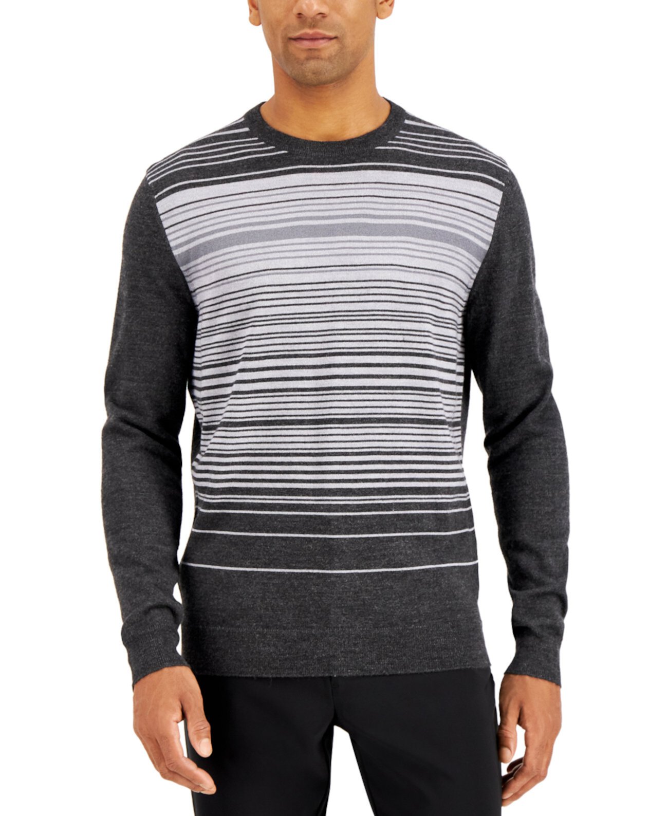 Мужской свитер с круглым вырезом в полоску из смесовой шерсти мериноса, созданный для Macy's Alfani