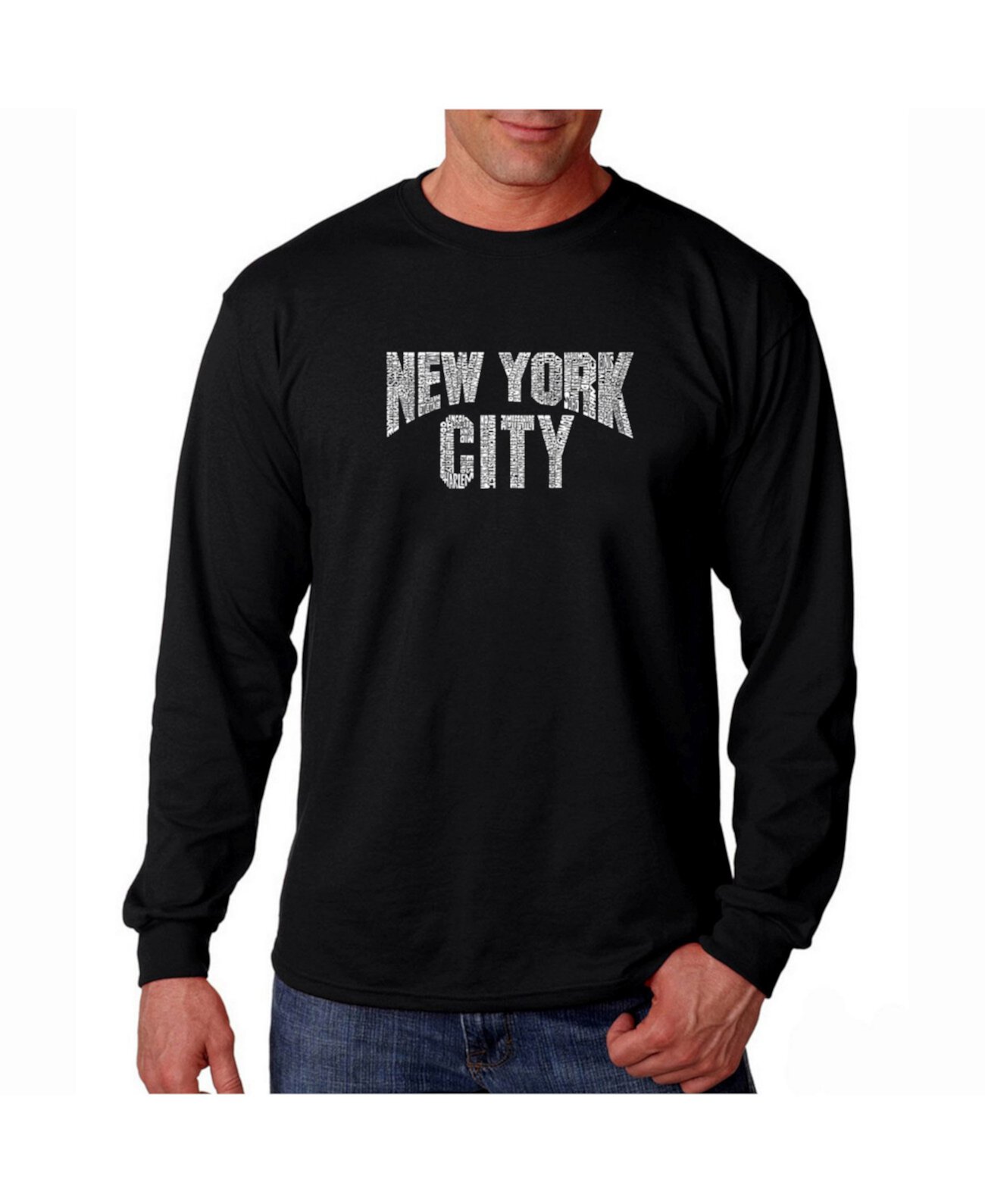 Мужская футболка с длинным рукавом Word Art - Районы Нью-Йорка LA Pop Art