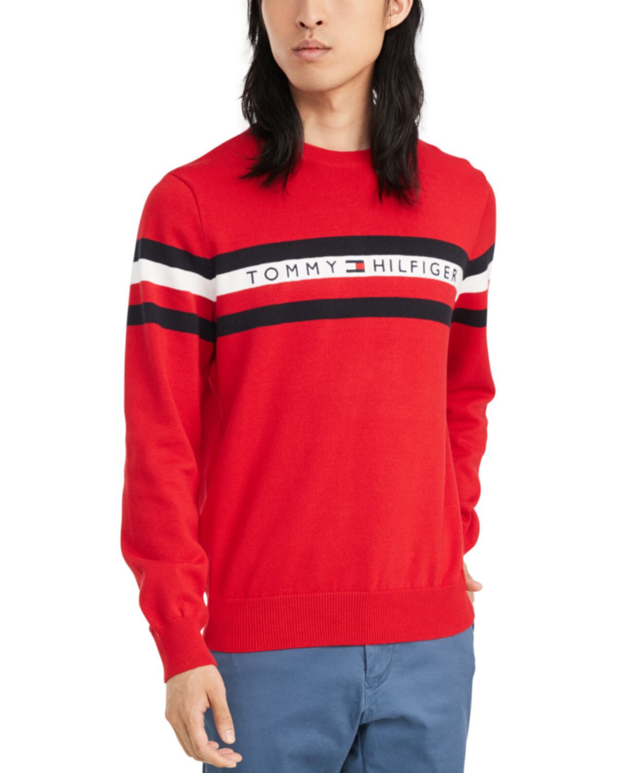 Мужской свитер с вышивкой в полоску и логотипом Regular Tommy Hilfiger