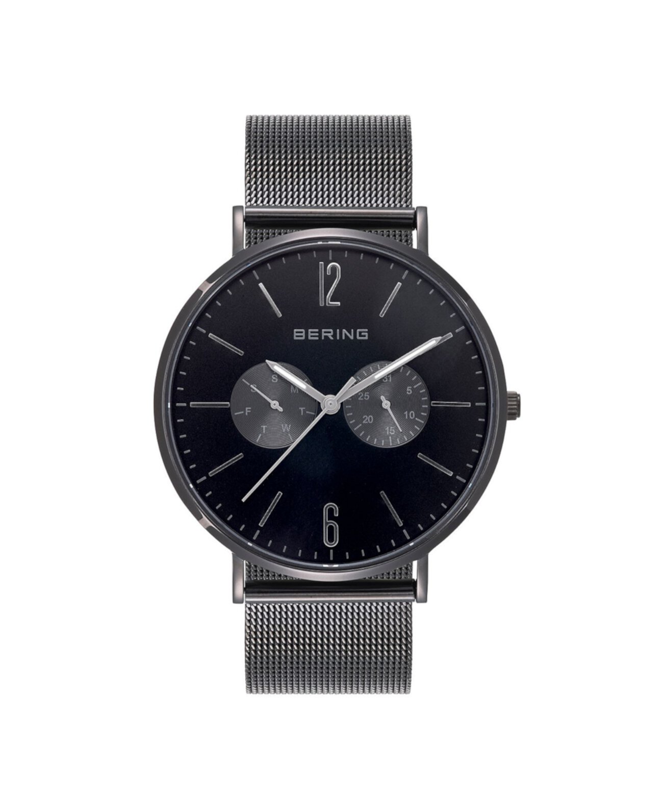 Мужские многофункциональные черные часы из нержавеющей стали с браслетом 40мм Bering