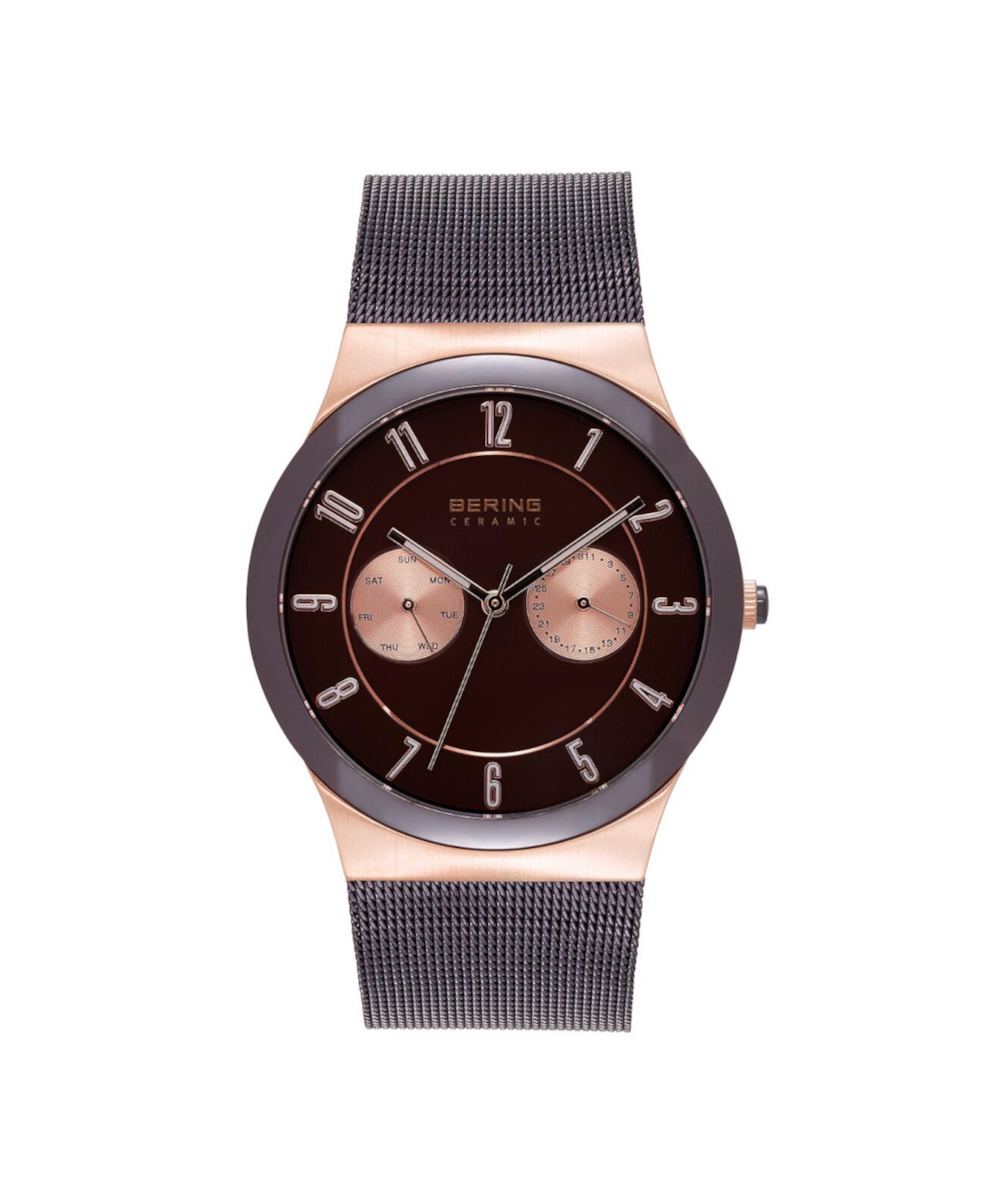 Мужские многофункциональные коричневые часы с браслетом из нержавеющей стали, 39 мм Bering