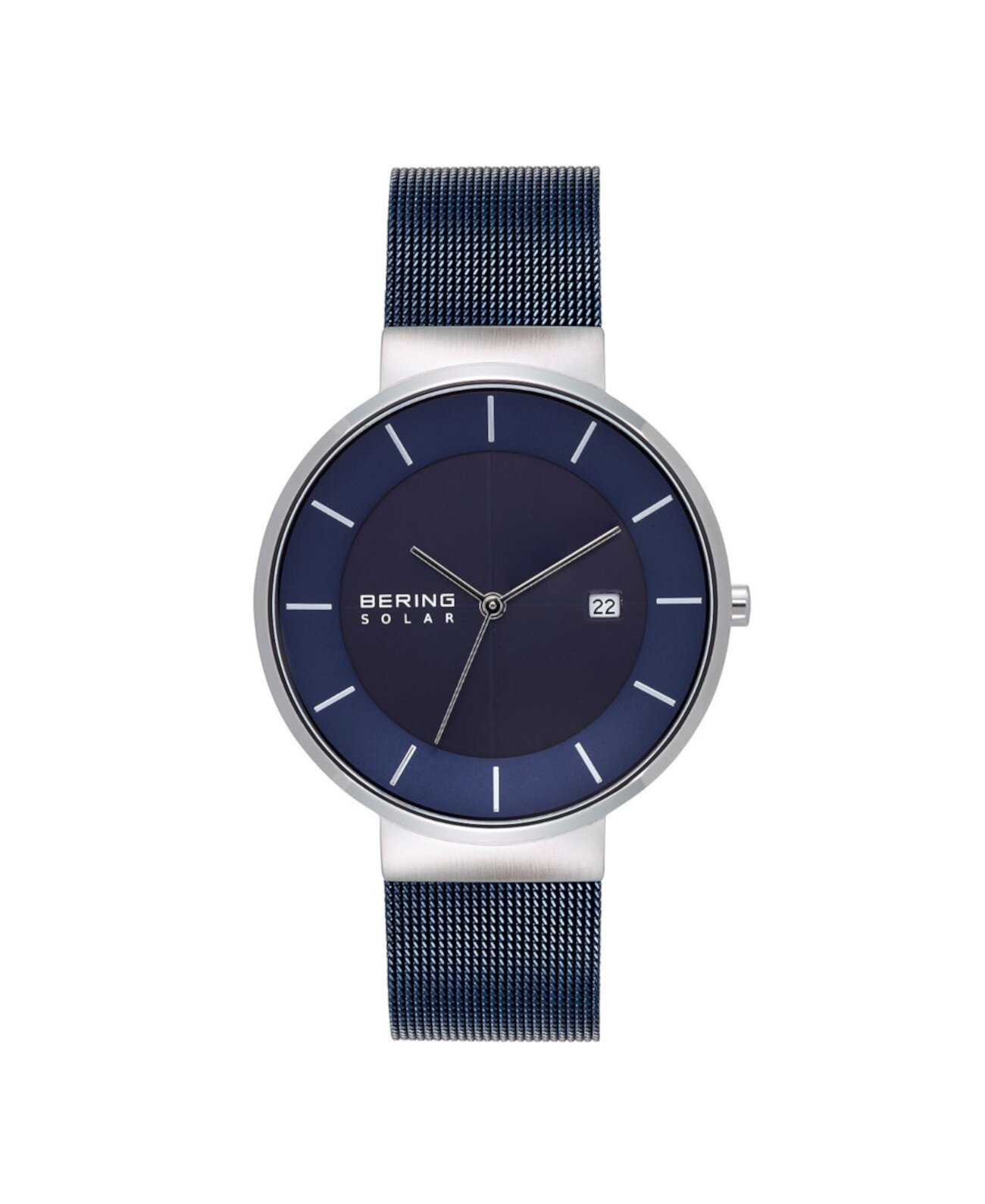 Мужские часы с синим браслетом из нержавеющей стали на солнечной энергии, 39 мм Bering