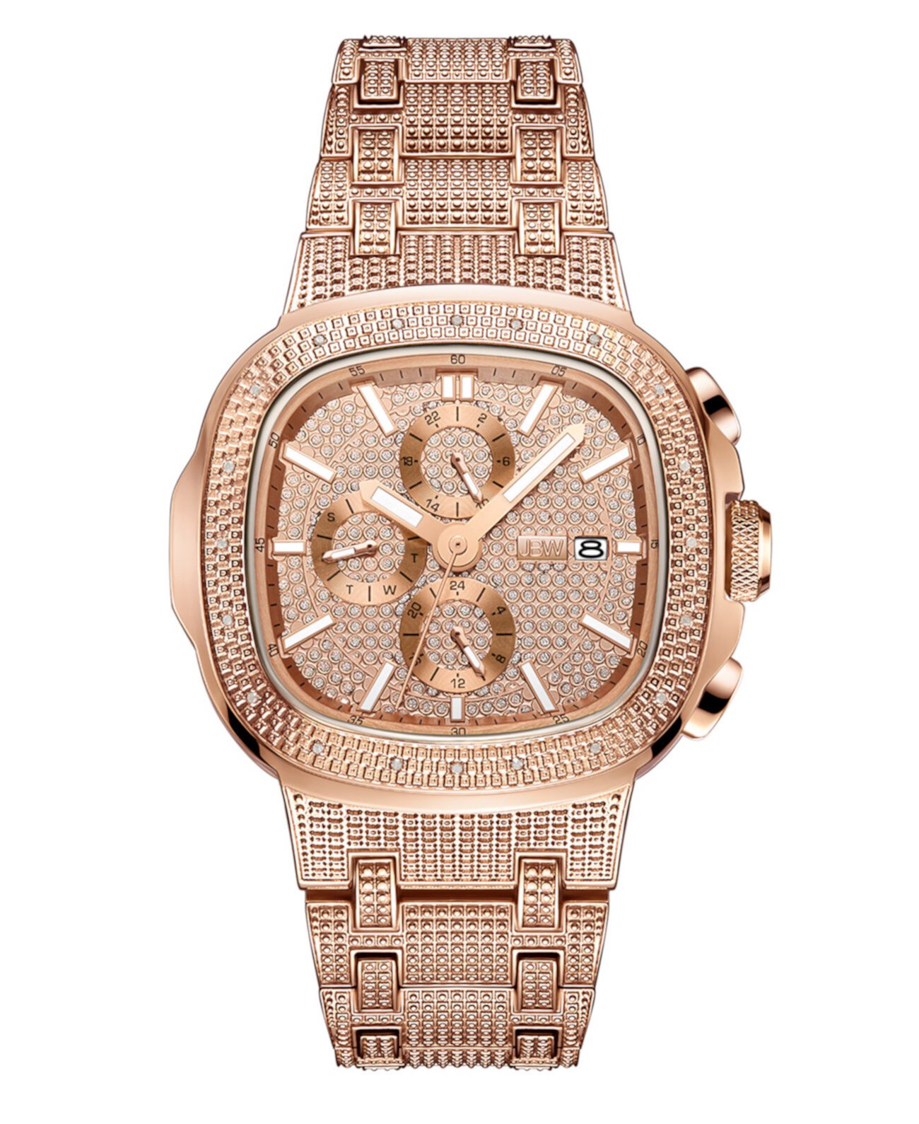 Мужские часы с бриллиантом (1/5 карата) из нержавеющей стали с покрытием из 18-каратного розового золота Часы 48 мм JBW