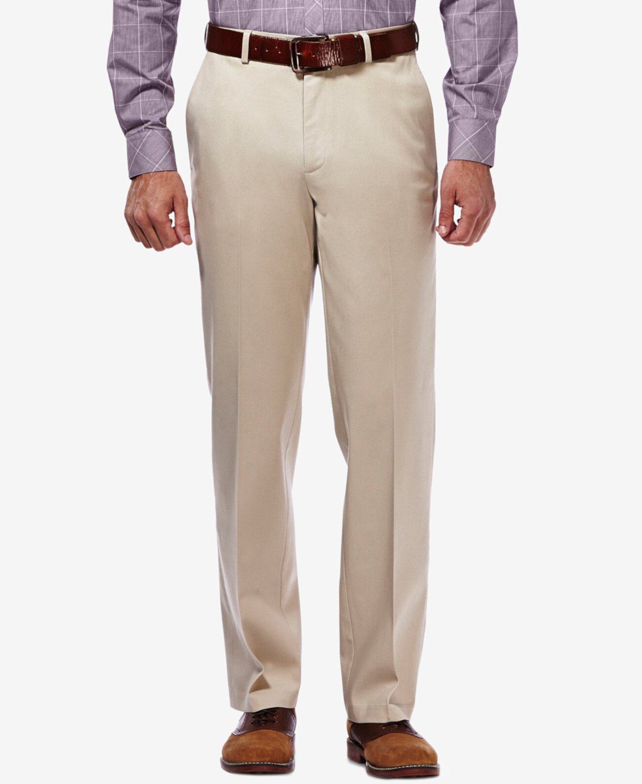Мужские брюки премиум-класса цвета хаки классического кроя с плоской передней частью и скрытой расширяющейся талией HAGGAR